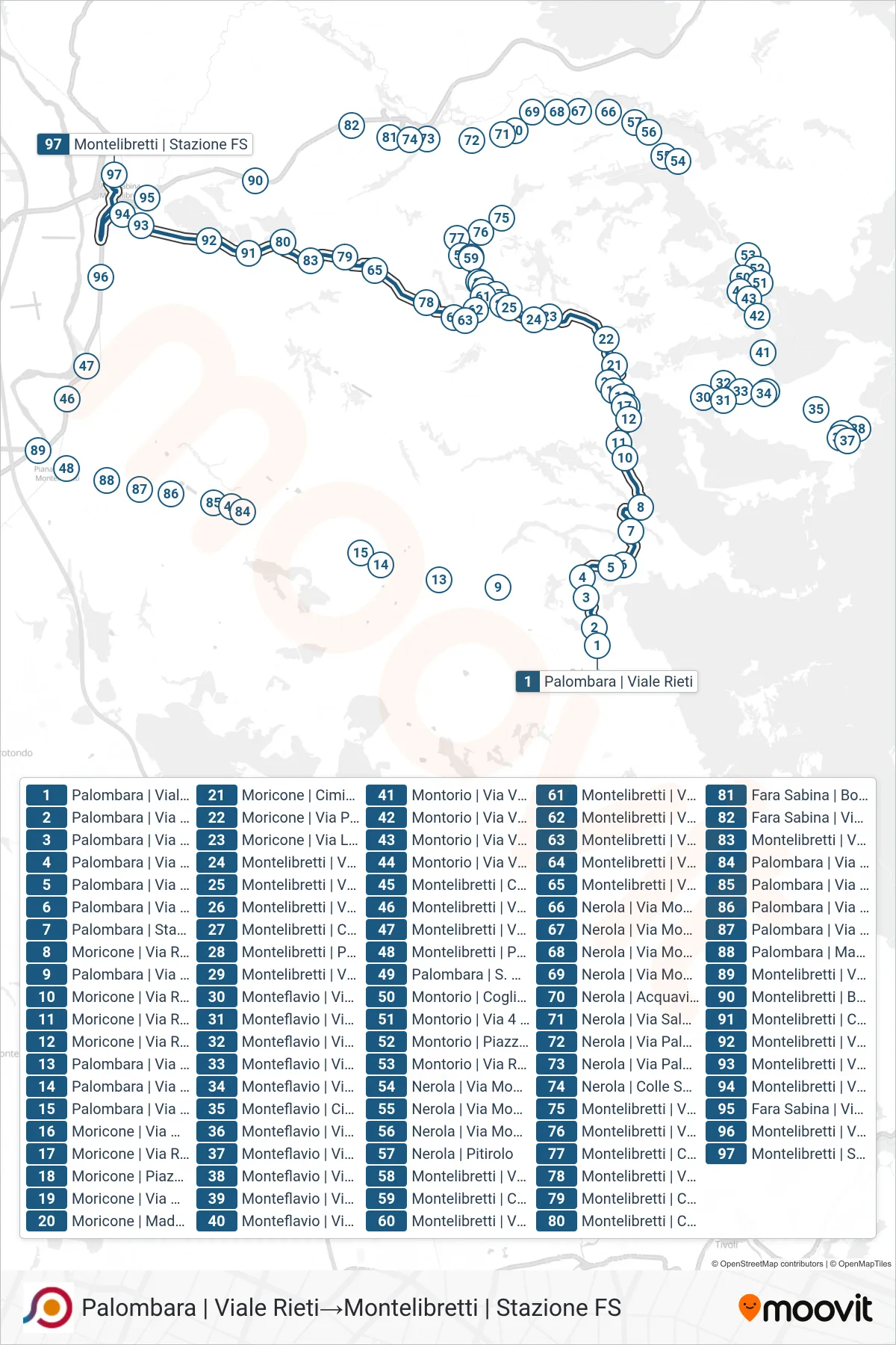 Linea COTRAL bus (Palombara | Viale Rieti→Montelibretti | Stazione FS) - Percorsi e fermate sulla mappa