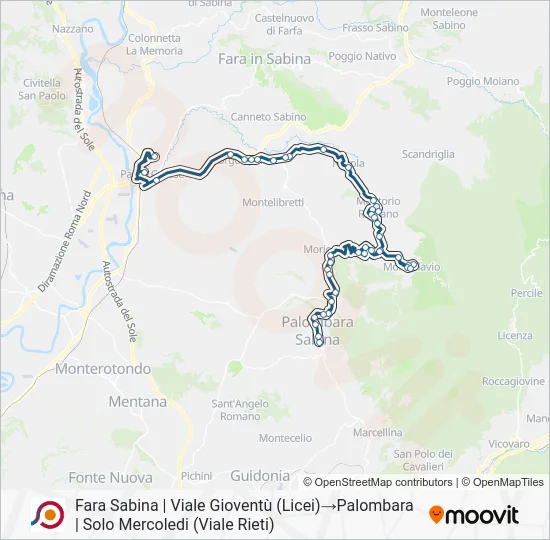 Percorso linea bus COTRAL