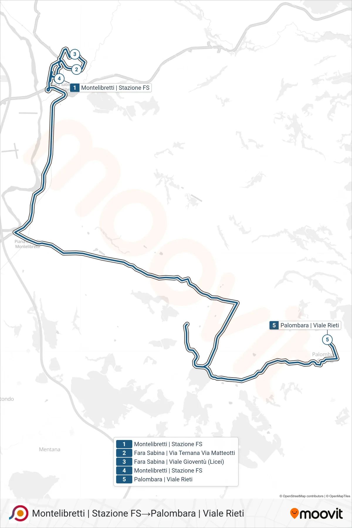 Linea COTRAL bus (Montelibretti | Stazione FS→Palombara | Viale Rieti) - Percorsi e fermate sulla mappa