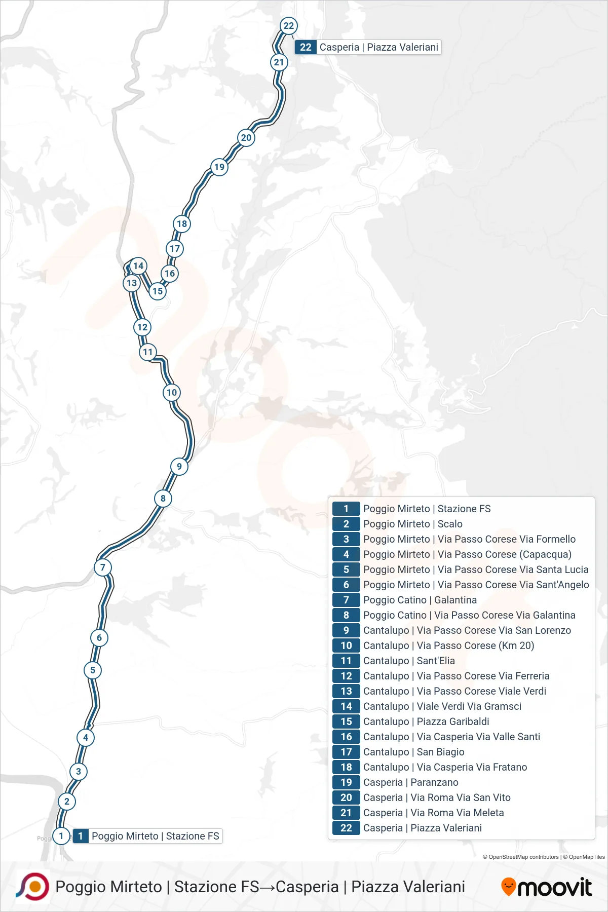 Linea COTRAL bus (Poggio Mirteto | Stazione FS→Casperia | Piazza Valeriani) - Percorsi e fermate sulla mappa