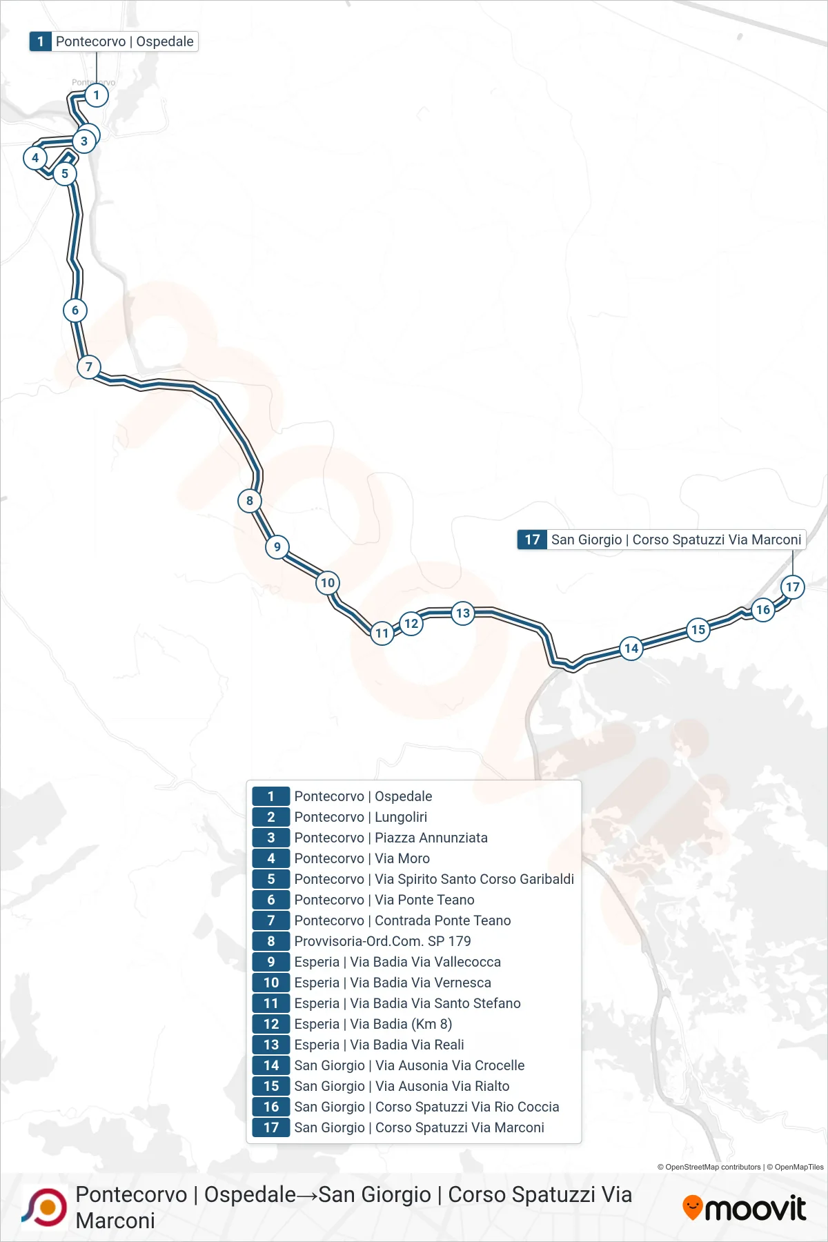 Linea COTRAL bus (Pontecorvo | Ospedale→San Giorgio | Corso Spatuzzi Via Marconi) - Percorsi e fermate sulla mappa