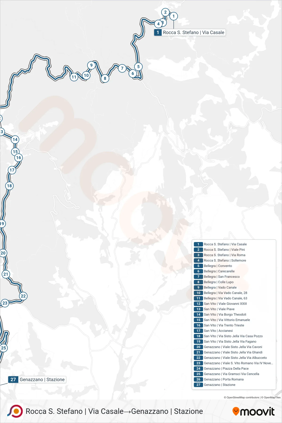 Linea COTRAL bus (Rocca S. Stefano | Via Casale→Genazzano | Stazione) - Percorsi e fermate sulla mappa