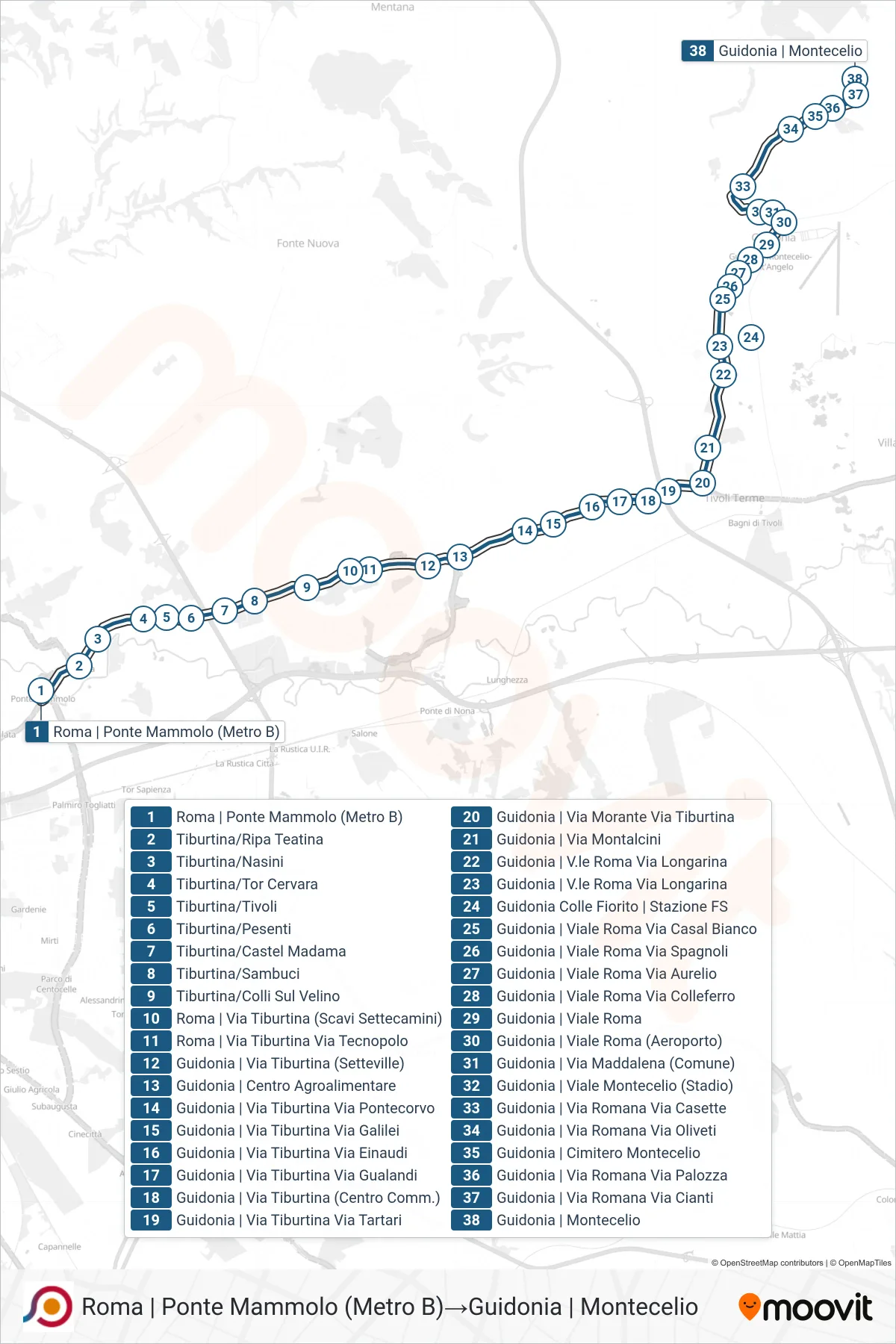 Linea COTRAL bus (Roma | Ponte Mammolo (Metro B)→Guidonia | Montecelio) - Percorsi e fermate sulla mappa
