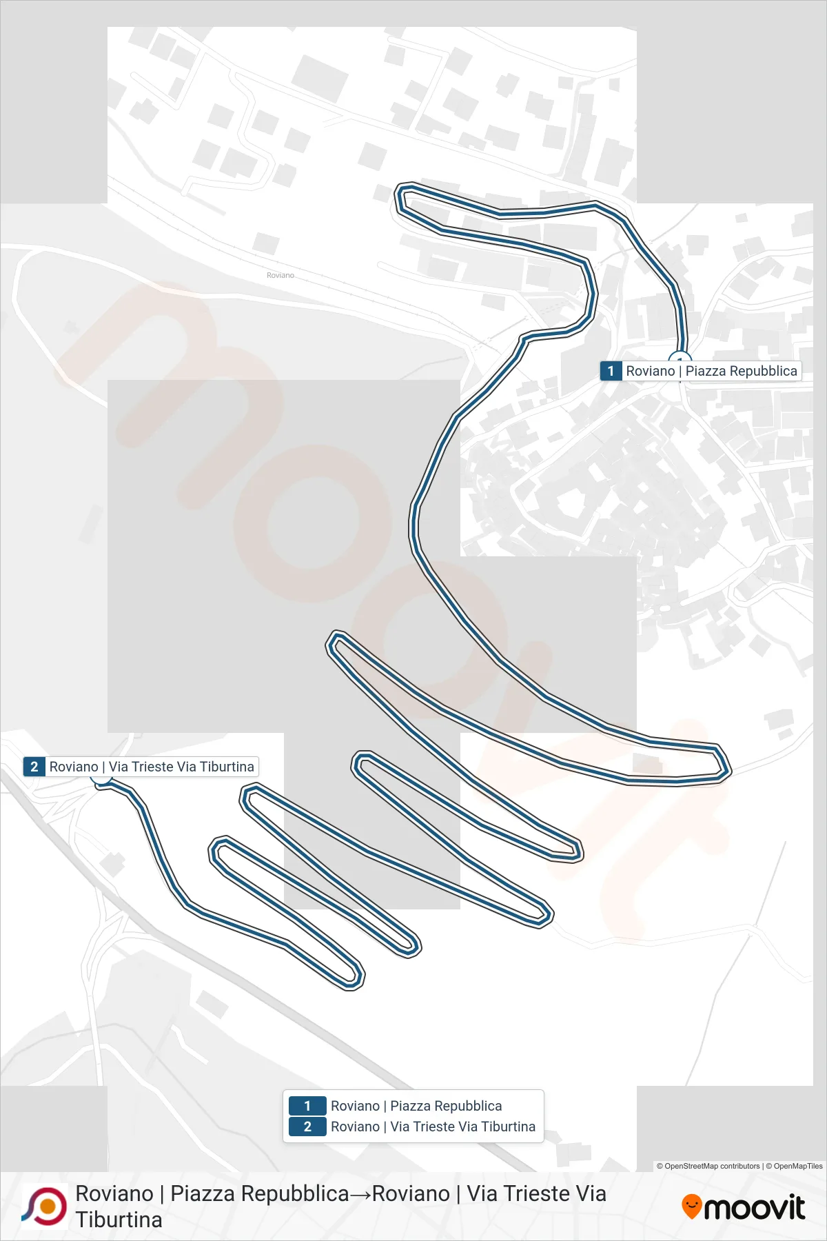 Linea COTRAL  bus (Roviano | Piazza Repubblica‎→Roviano | Via Trieste Via Tiburtina) - Percorsi e fermate sulla mappa