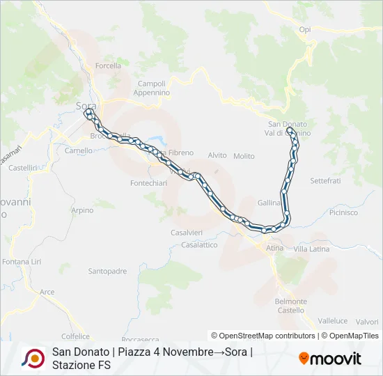 Percorso linea bus COTRAL