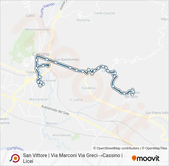 Percorso linea bus COTRAL