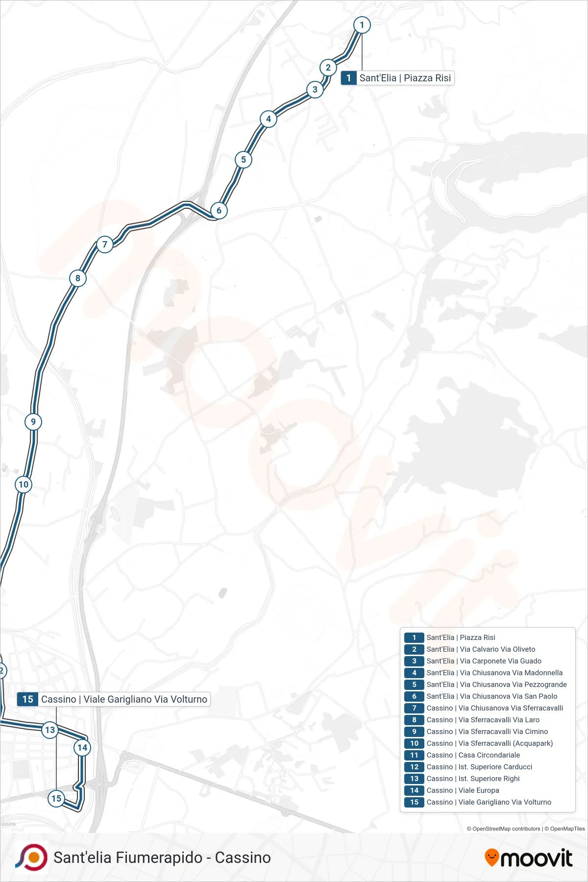 Linea COTRAL bus (Sant'Elia | Piazza Risi→Cassino | Viale Garigliano Via Volturno) - Percorsi e fermate sulla mappa