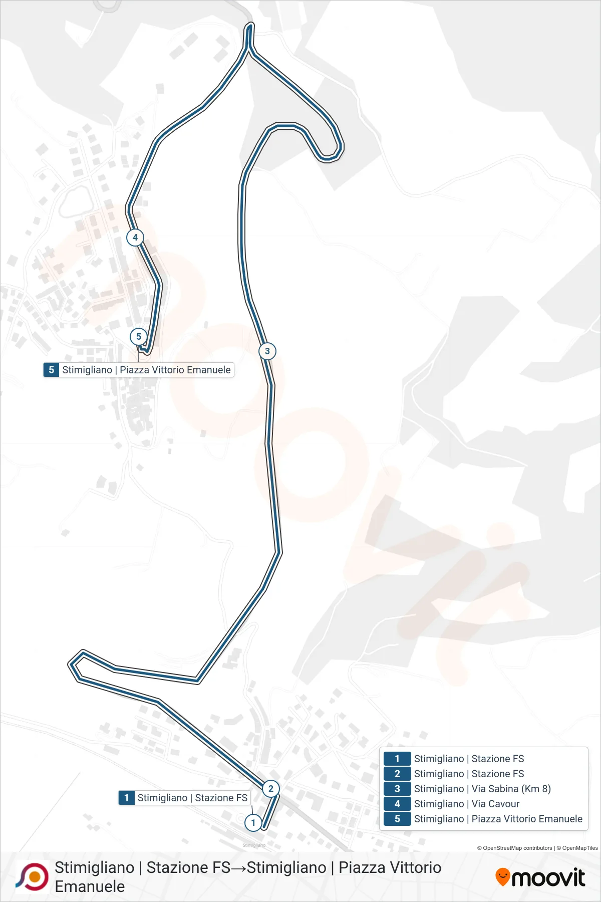 Linea COTRAL bus (Stimigliano | Stazione FS→Stimigliano | Piazza Vittorio Emanuele) - Percorsi e fermate sulla mappa