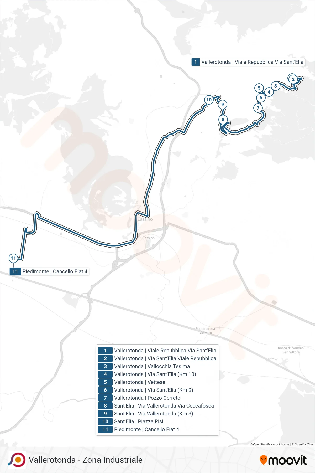 Linea COTRAL bus (Vallerotonda | Viale Repubblica Via Sant'Elia→Piedimonte | Cancello Fiat 4) - Percorsi e fermate sulla mappa