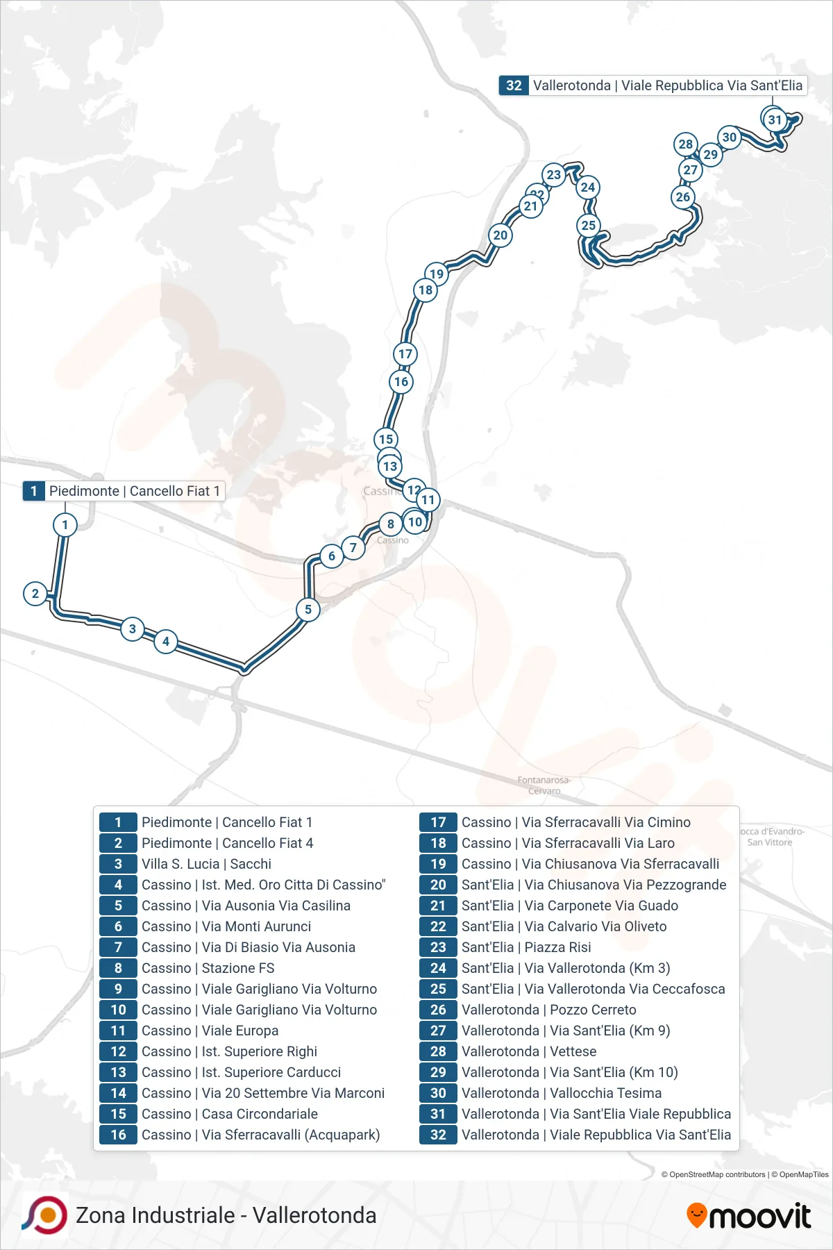 Linea COTRAL bus (Piedimonte | Cancello Fiat 1→Vallerotonda | Viale Repubblica Via Sant'Elia) - Percorsi e fermate sulla mappa
