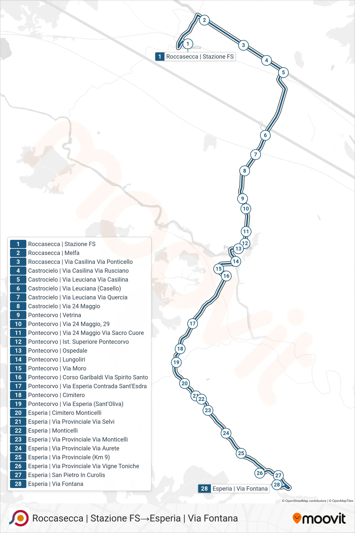 Linea COTRAL bus (Roccasecca | Stazione FS→Esperia | Via Fontana) - Percorsi e fermate sulla mappa