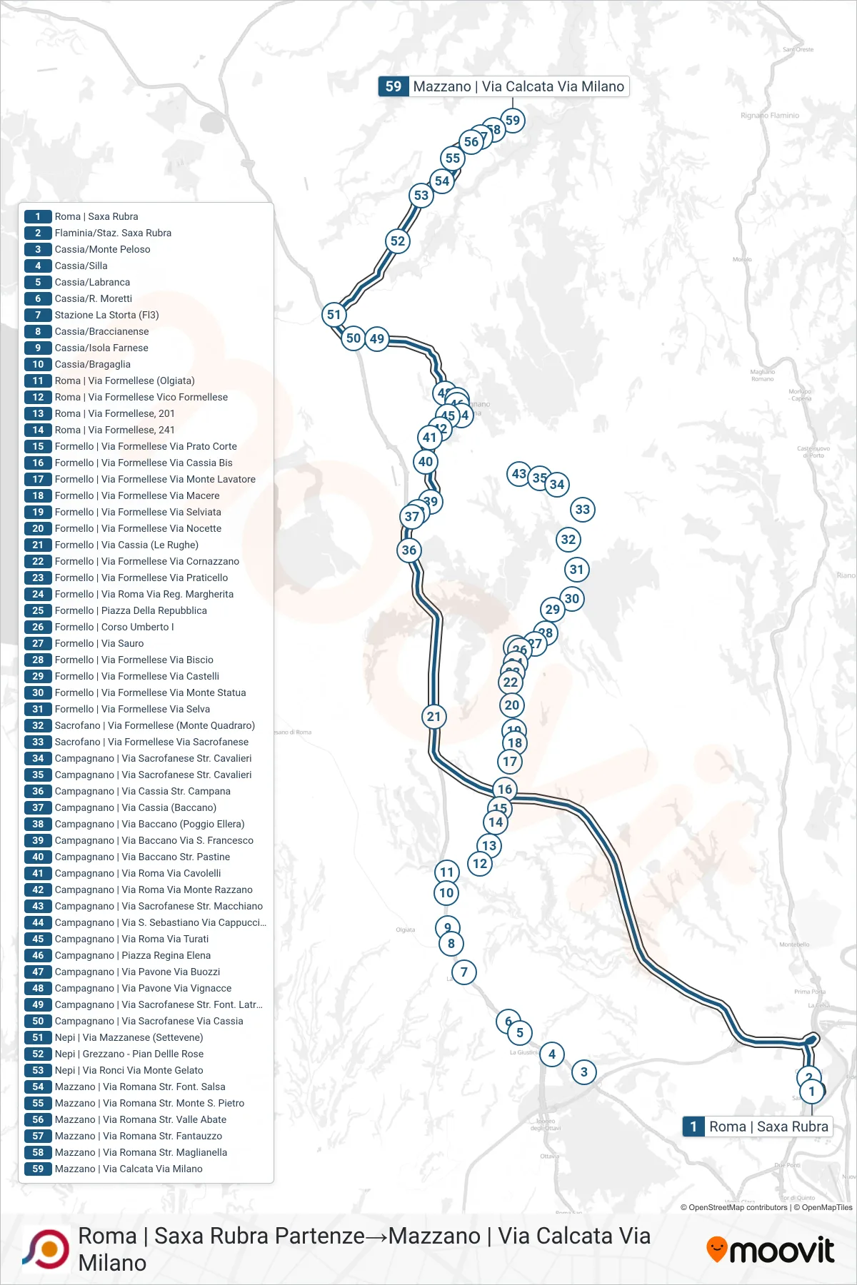 Linea COTRAL  bus (Roma | Saxa Rubra Partenze‎→Mazzano | Via Calcata Via Milano) - Percorsi e fermate sulla mappa