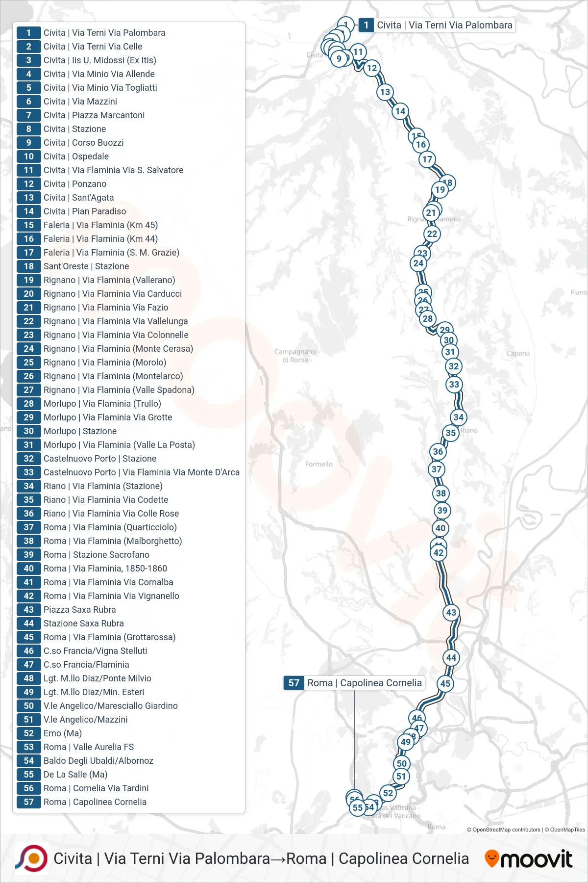 Linea COTRAL bus (Civita | Via Terni Via Palombara→Roma | Capolinea Cornelia) - Percorsi e fermate sulla mappa