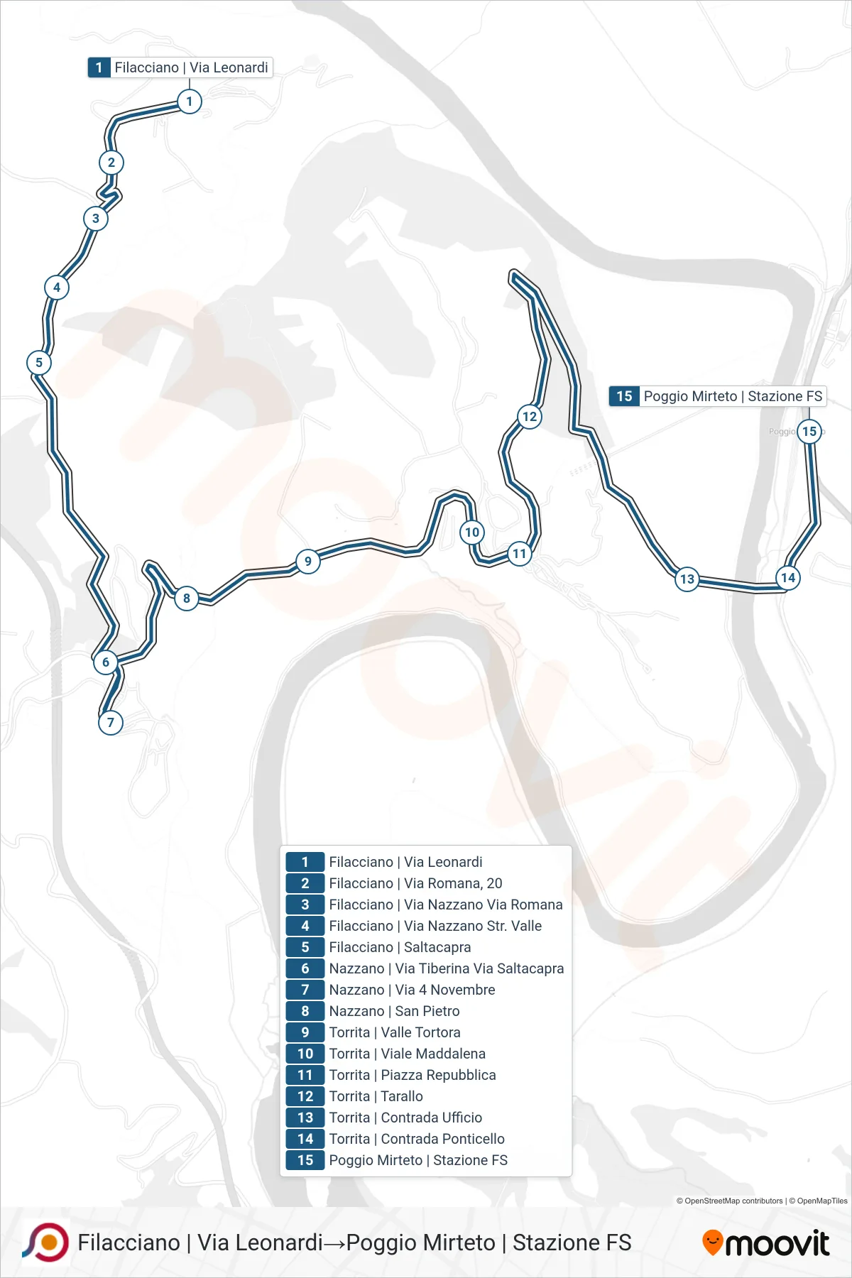 Linea COTRAL bus (Filacciano | Via Leonardi→Poggio Mirteto | Stazione FS) - Percorsi e fermate sulla mappa