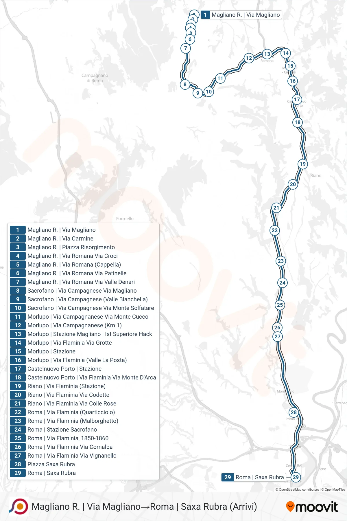 Linea COTRAL bus (Magliano R. | Via Magliano→Roma | Saxa Rubra (Arrivi)) - Percorsi e fermate sulla mappa