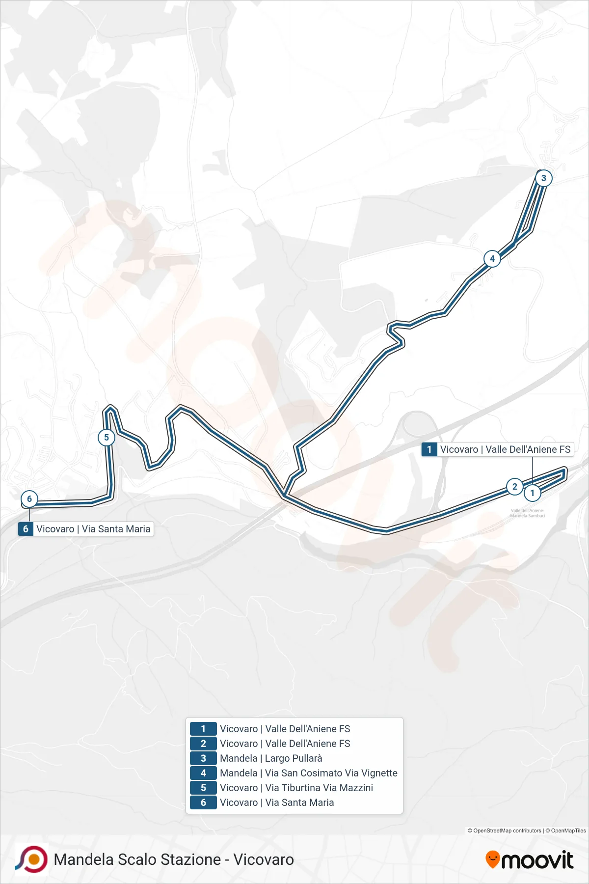 Linea COTRAL bus (Vicovaro | Valle Dell'Aniene FS→Vicovaro | Via Santa Maria) - Percorsi e fermate sulla mappa
