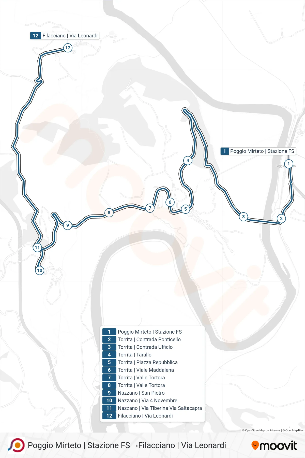 Linea COTRAL  bus (Poggio Mirteto | Stazione FS‎→Filacciano | Via Leonardi) - Percorsi e fermate sulla mappa