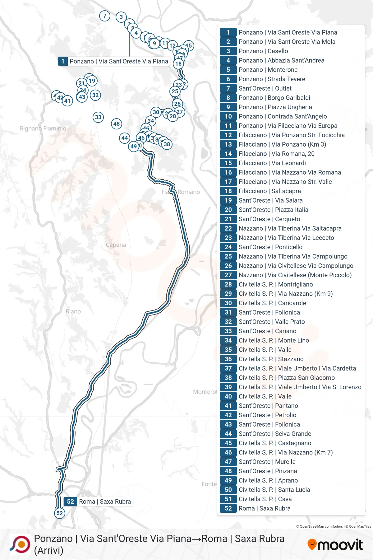Linea COTRAL bus (Ponzano | Via Sant'Oreste Via Piana→Roma | Saxa Rubra (Arrivi)) - Percorsi e fermate sulla mappa