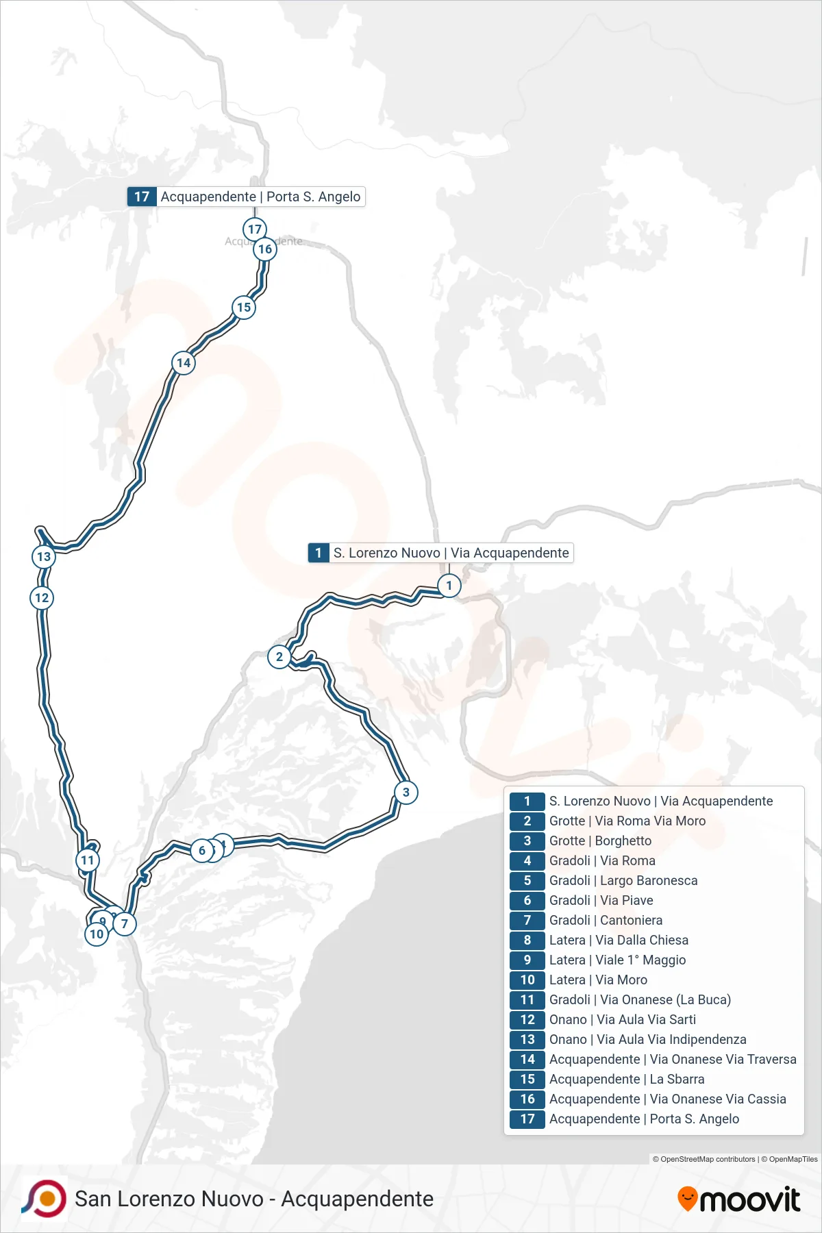 Linea COTRAL bus (S. Lorenzo Nuovo | Via Acquapendente→Acquapendente | Porta S. Angelo) - Percorsi e fermate sulla mappa