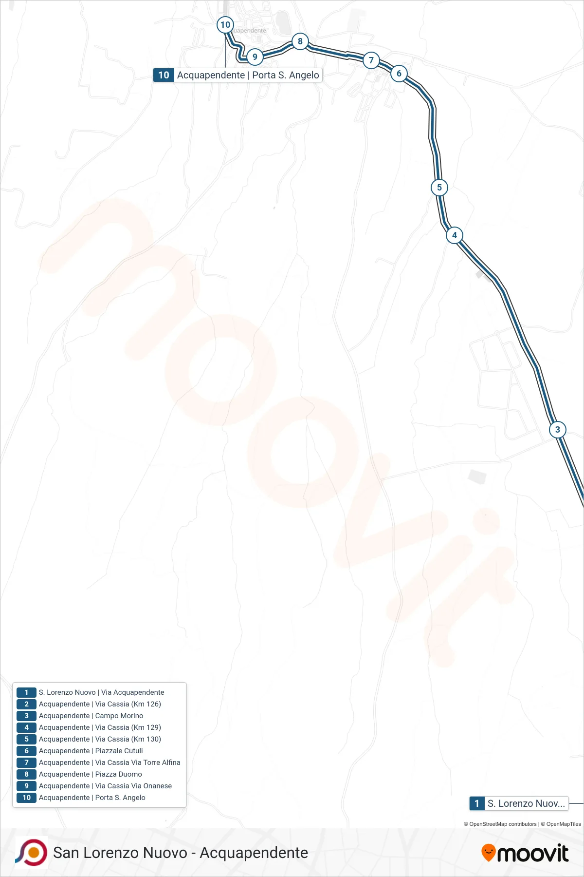 Linea COTRAL  bus (S. Lorenzo Nuovo | Via Acquapendente‎→Acquapendente | Porta S. Angelo) - Percorsi e fermate sulla mappa