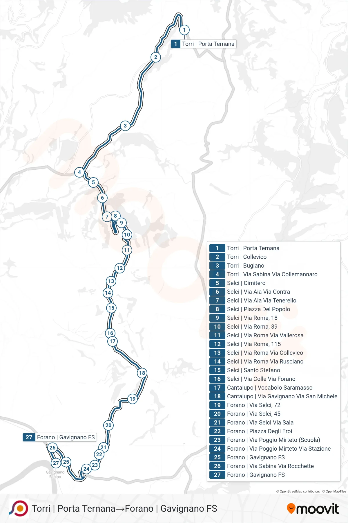 Linea COTRAL bus (Torri | Porta Ternana→Forano | Gavignano FS) - Percorsi e fermate sulla mappa