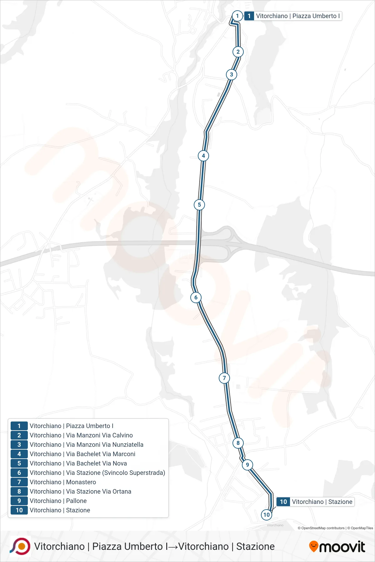Linea COTRAL bus (Vitorchiano | Piazza Umberto I→Vitorchiano | Stazione) - Percorsi e fermate sulla mappa