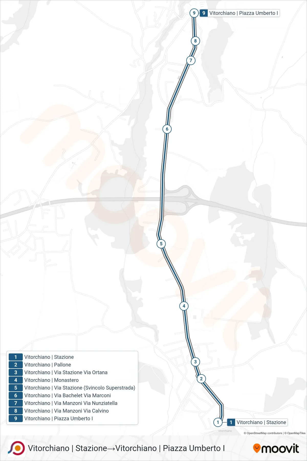 Linea COTRAL  bus (Vitorchiano | Stazione‎→Vitorchiano | Piazza Umberto I) - Percorsi e fermate sulla mappa