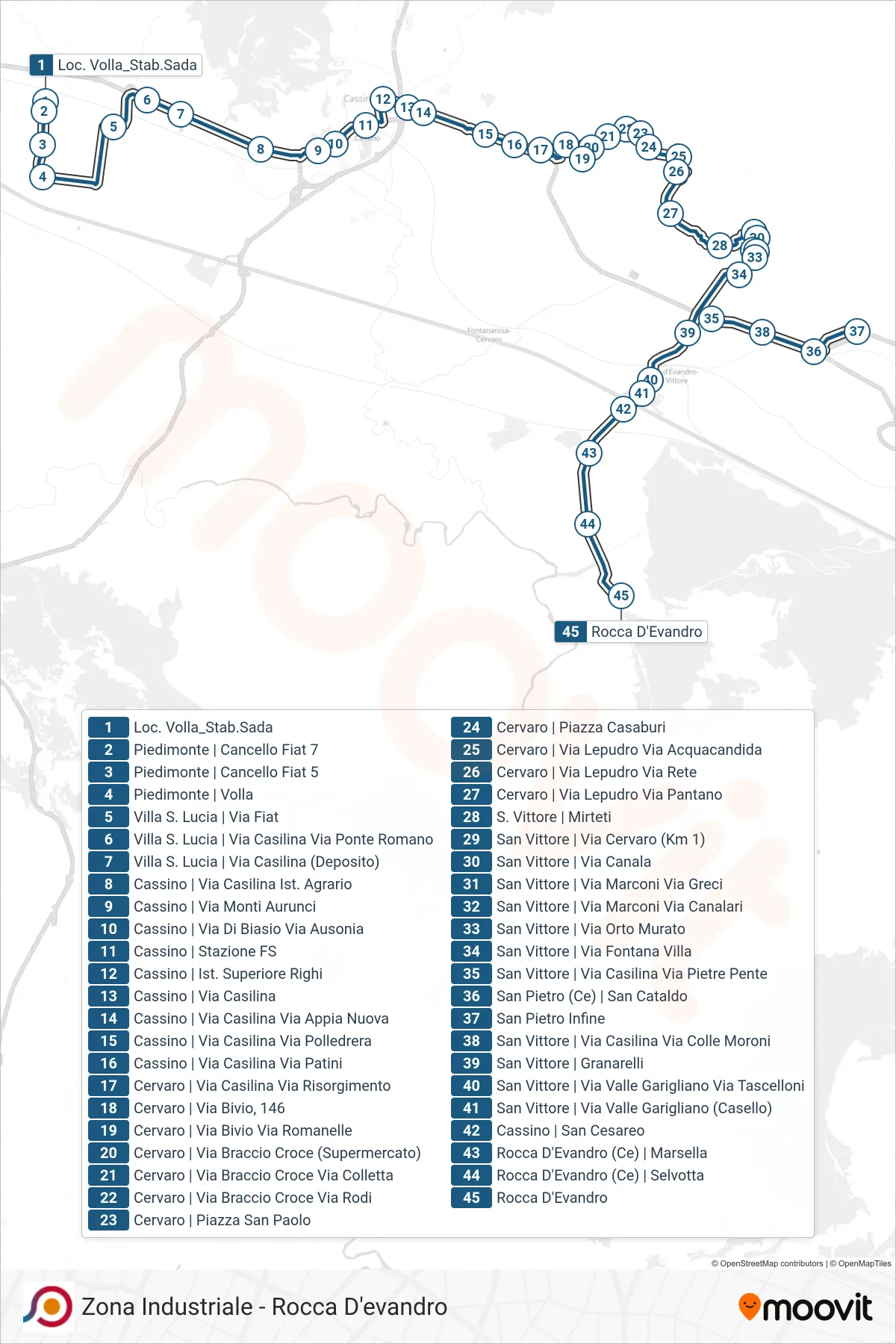Linea COTRAL bus (Loc. Volla_Stab.Sada→Rocca D'Evandro) - Percorsi e fermate sulla mappa