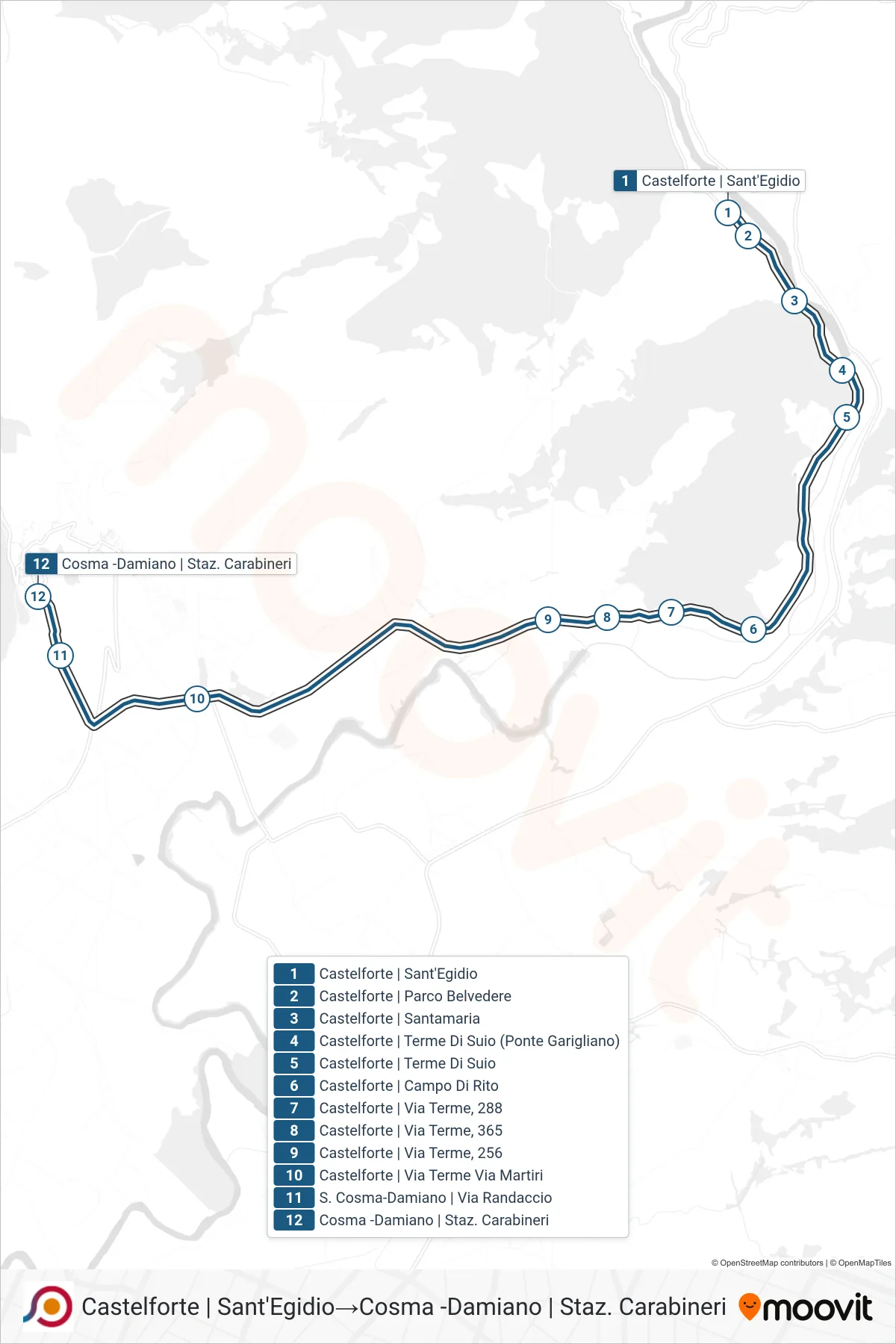 Linea COTRAL bus (Castelforte | Sant'Egidio→Cosma -Damiano | Staz. Carabineri) - Percorsi e fermate sulla mappa