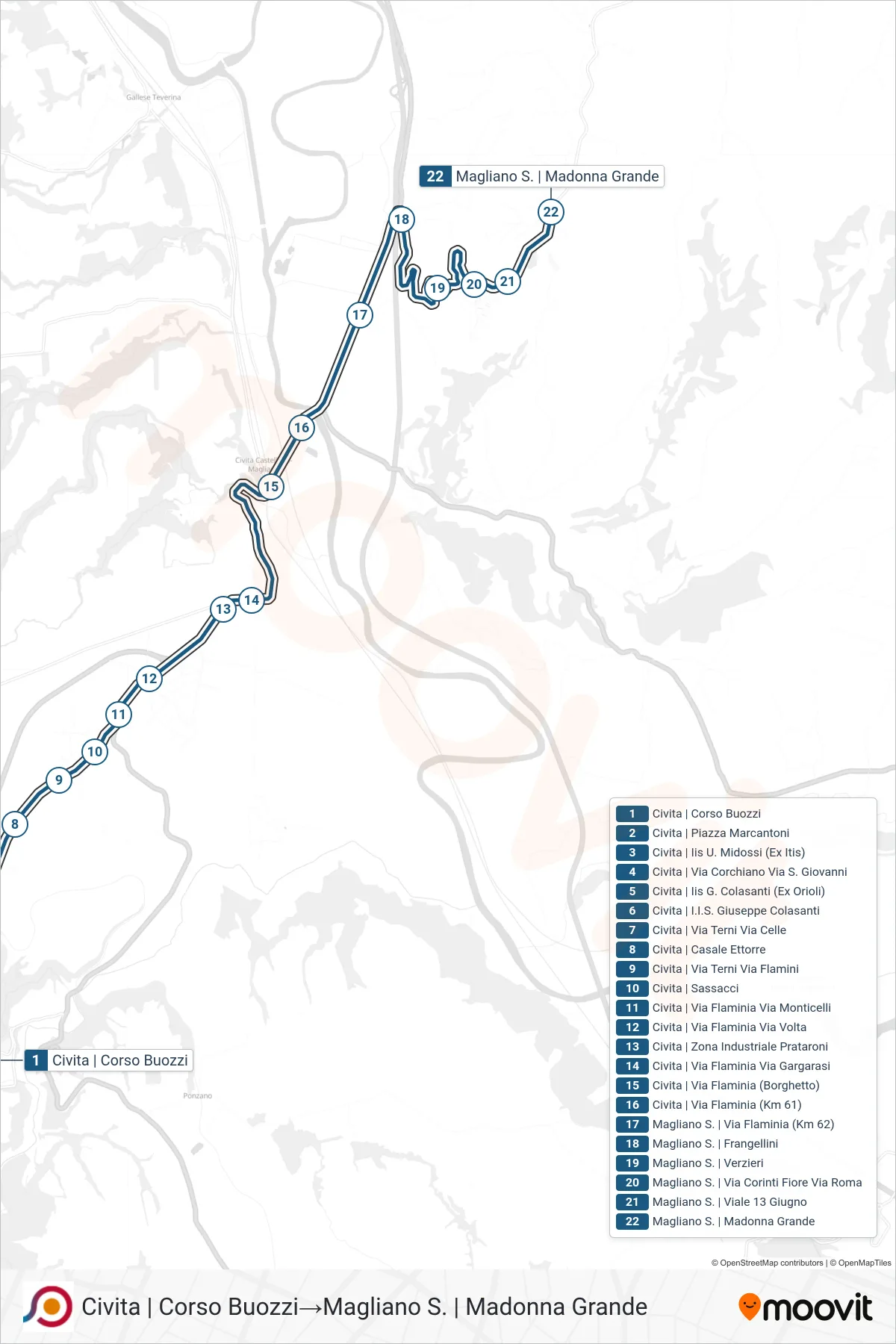 Linea COTRAL bus (Civita | Corso Buozzi→Magliano S. | Madonna Grande) - Percorsi e fermate sulla mappa