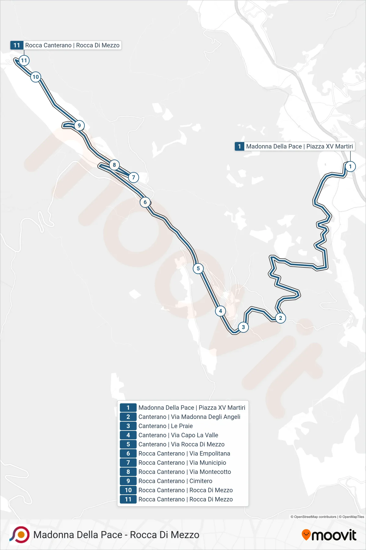 Linea COTRAL bus (Madonna Della Pace | Piazza XV Martiri→Rocca Canterano | Rocca Di Mezzo) - Percorsi e fermate sulla mappa