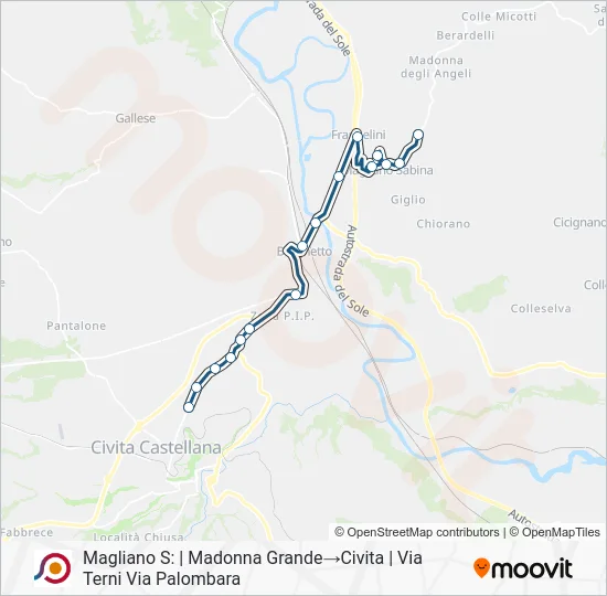Percorso linea bus COTRAL