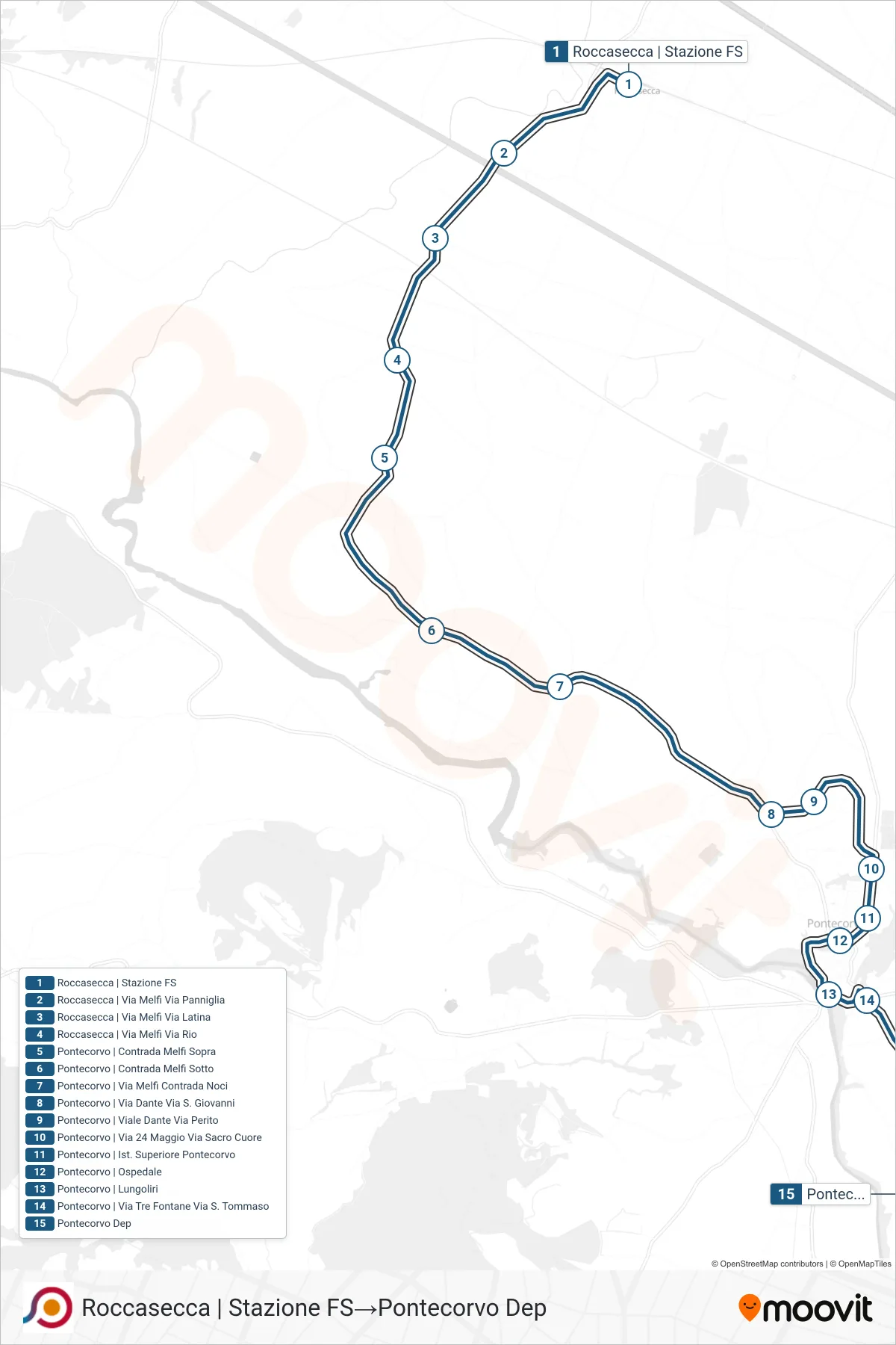 Linea COTRAL bus (Roccasecca | Stazione FS→Pontecorvo Dep) - Percorsi e fermate sulla mappa