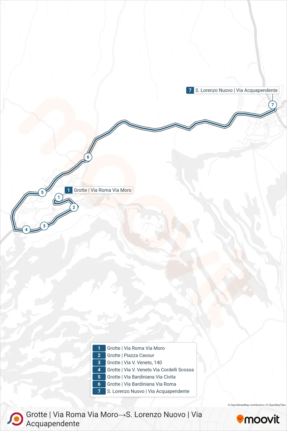 Linea COTRAL bus (Grotte | Via Roma Via Moro→S. Lorenzo Nuovo | Via Acquapendente) - Percorsi e fermate sulla mappa