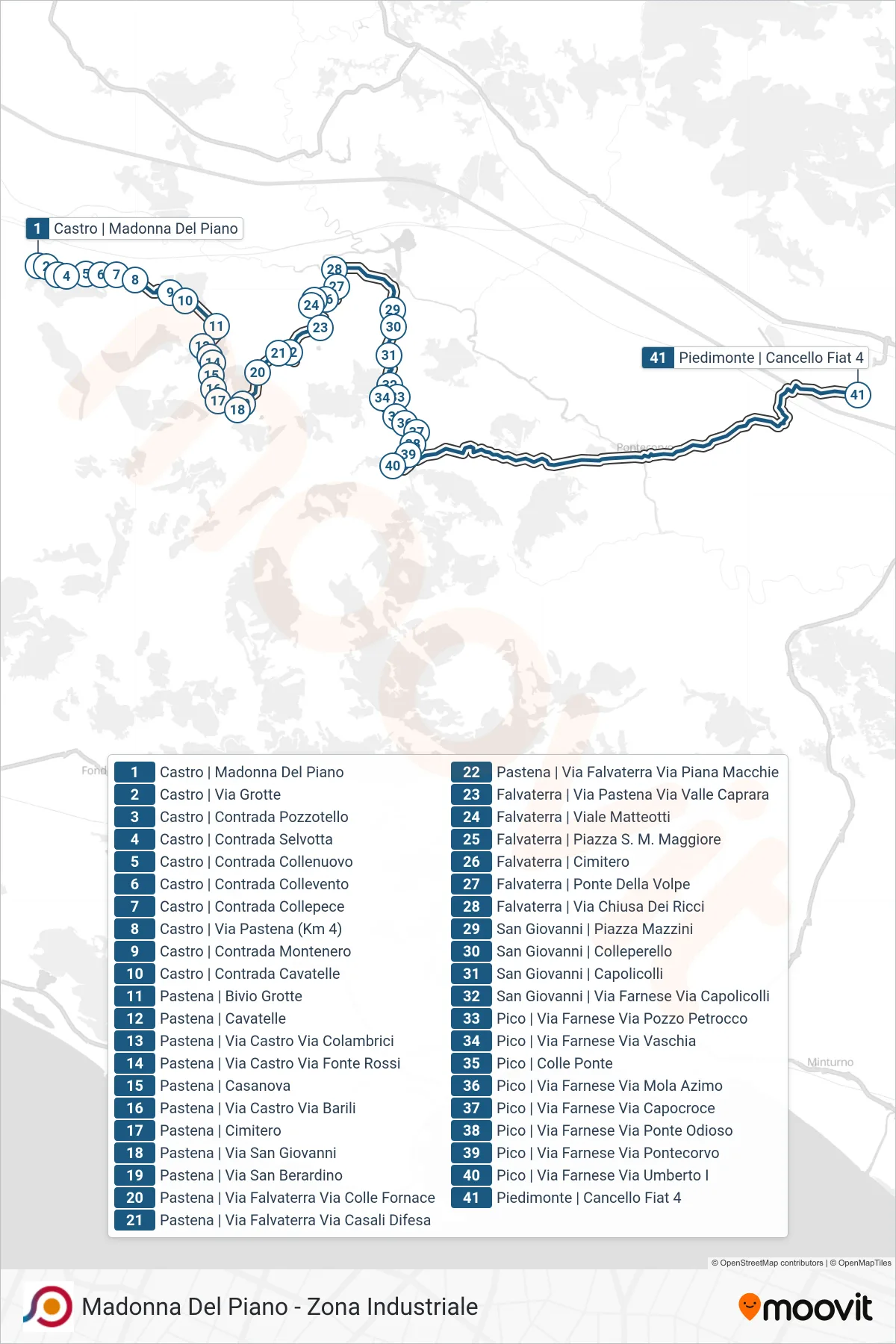 Linea COTRAL bus (Castro | Madonna Del Piano→Piedimonte | Cancello Fiat 4) - Percorsi e fermate sulla mappa
