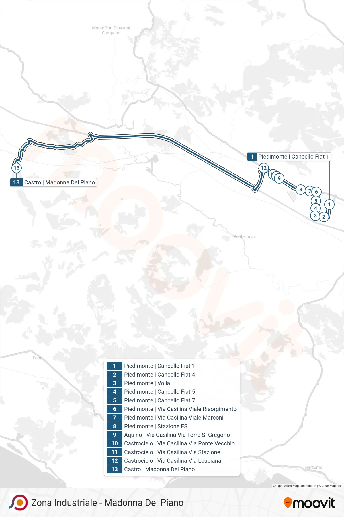 Linea COTRAL bus (Piedimonte | Cancello Fiat 1→Castro | Madonna Del Piano) - Percorsi e fermate sulla mappa