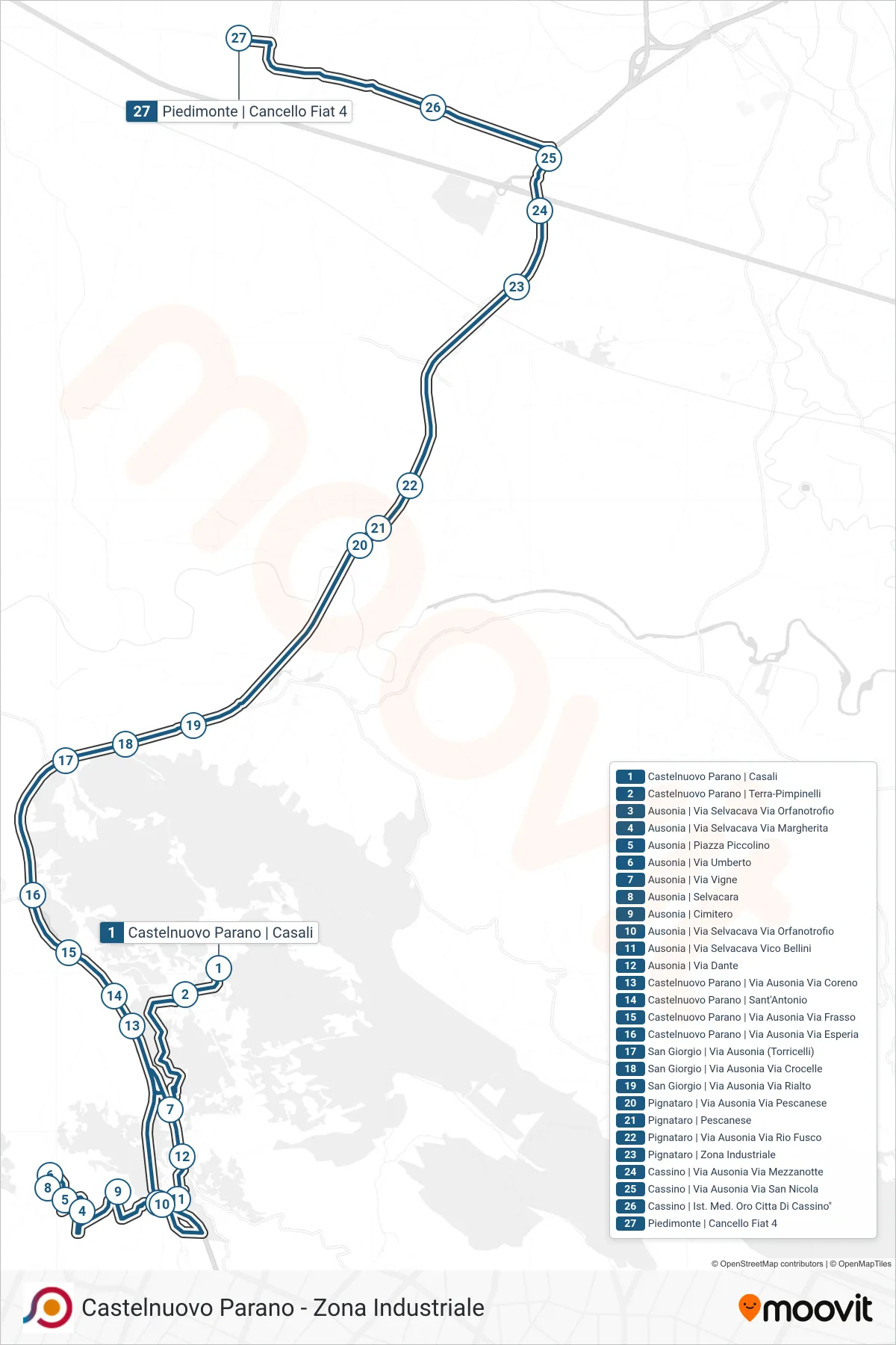 Linea COTRAL bus (Castelnuovo Parano | Casali→Piedimonte | Cancello Fiat 4) - Percorsi e fermate sulla mappa