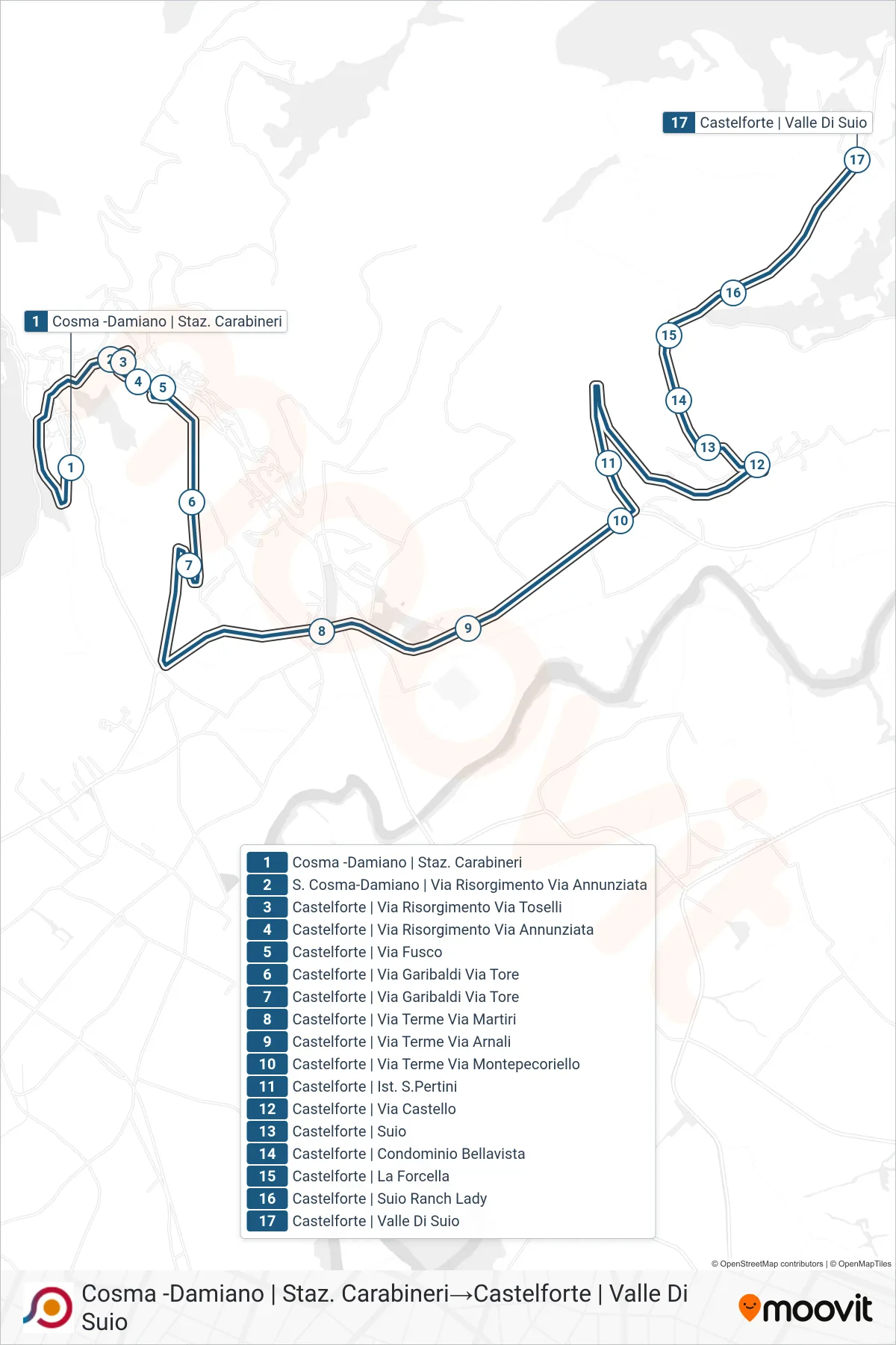Linea COTRAL bus (Cosma -Damiano | Staz. Carabineri→Castelforte | Valle Di Suio) - Percorsi e fermate sulla mappa