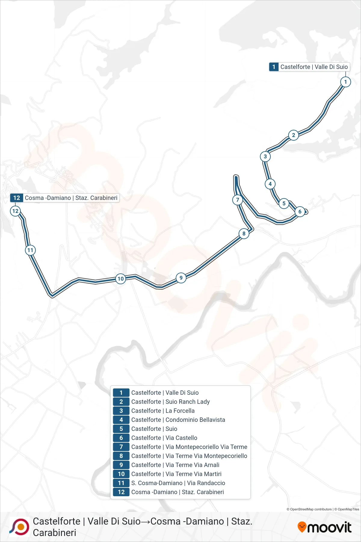 Linea COTRAL bus (Castelforte | Valle Di Suio→Cosma -Damiano | Staz. Carabineri) - Percorsi e fermate sulla mappa