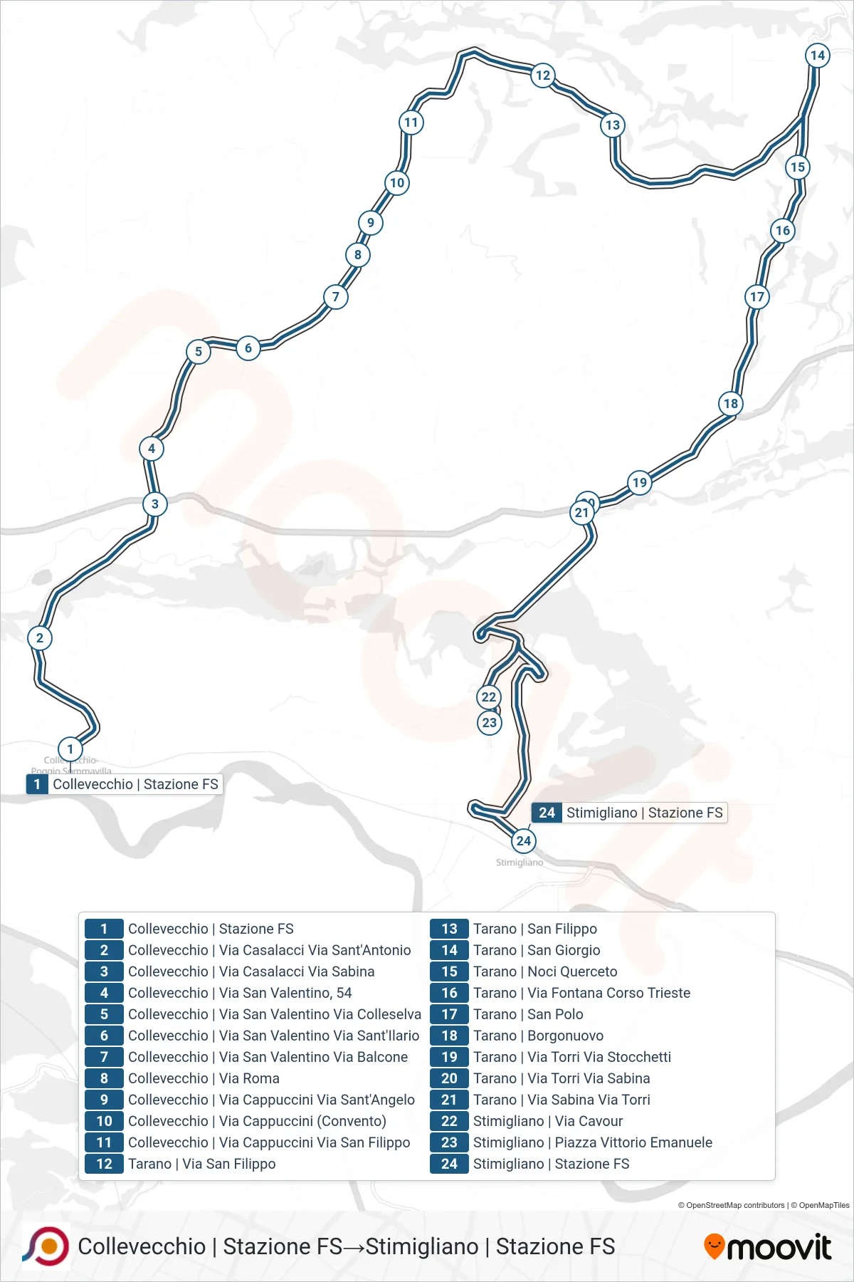 Linea COTRAL bus (Collevecchio | Stazione FS→Stimigliano | Stazione FS) - Percorsi e fermate sulla mappa