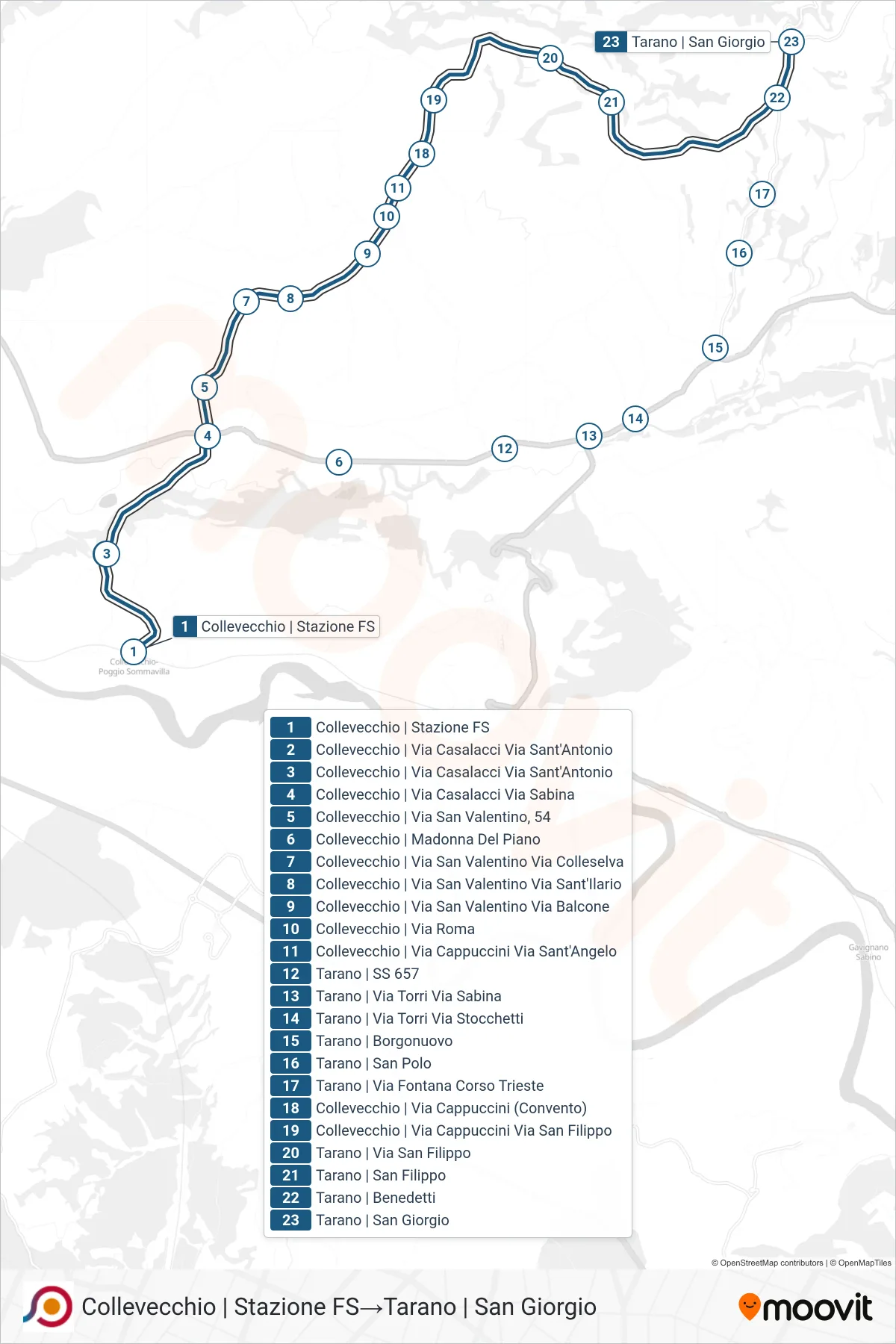 Linea COTRAL bus (Collevecchio | Stazione FS→Tarano | San Giorgio) - Percorsi e fermate sulla mappa
