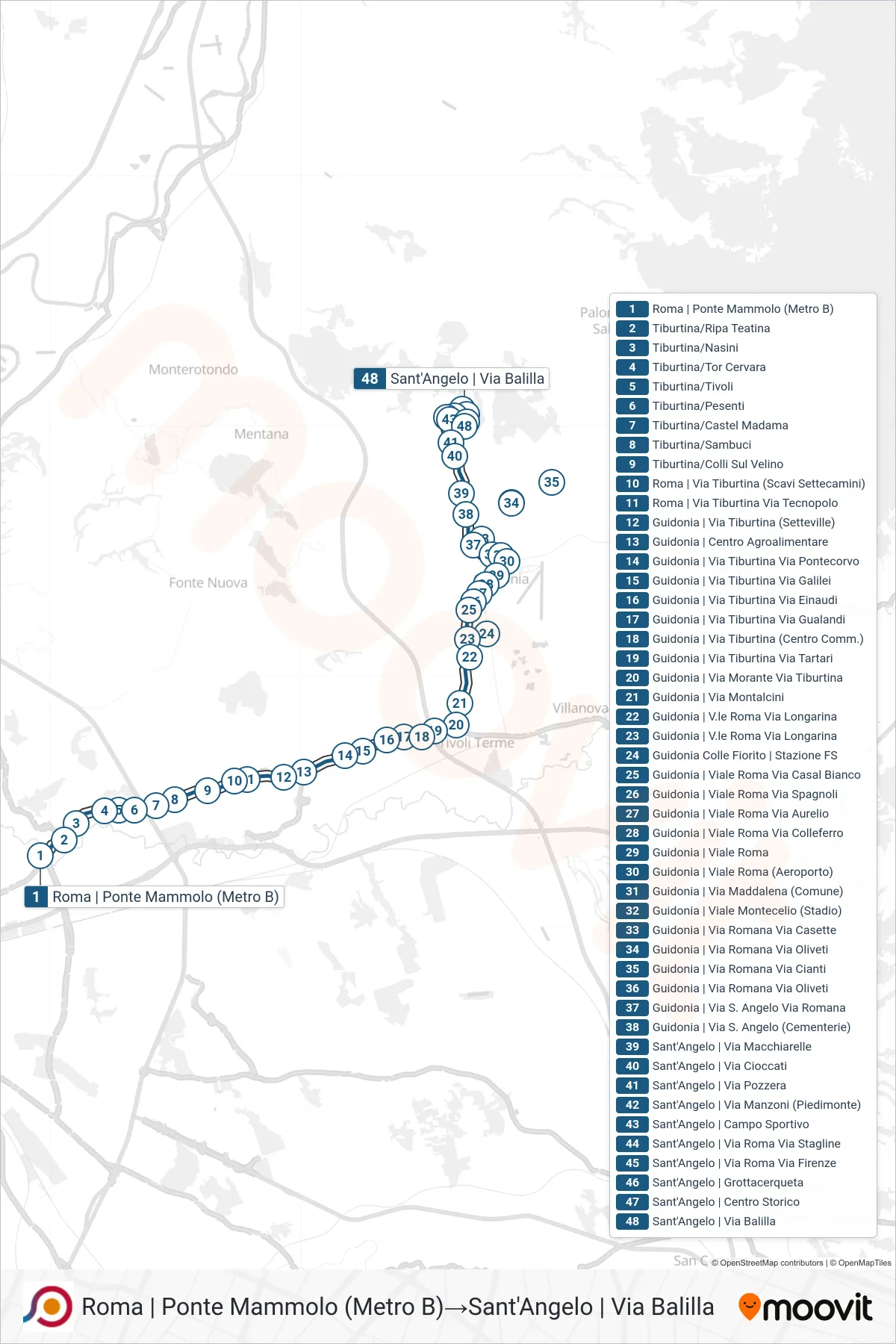 Linea COTRAL  bus (Roma | Ponte Mammolo (Metro B)‎→Sant'Angelo | Via Balilla) - Percorsi e fermate sulla mappa