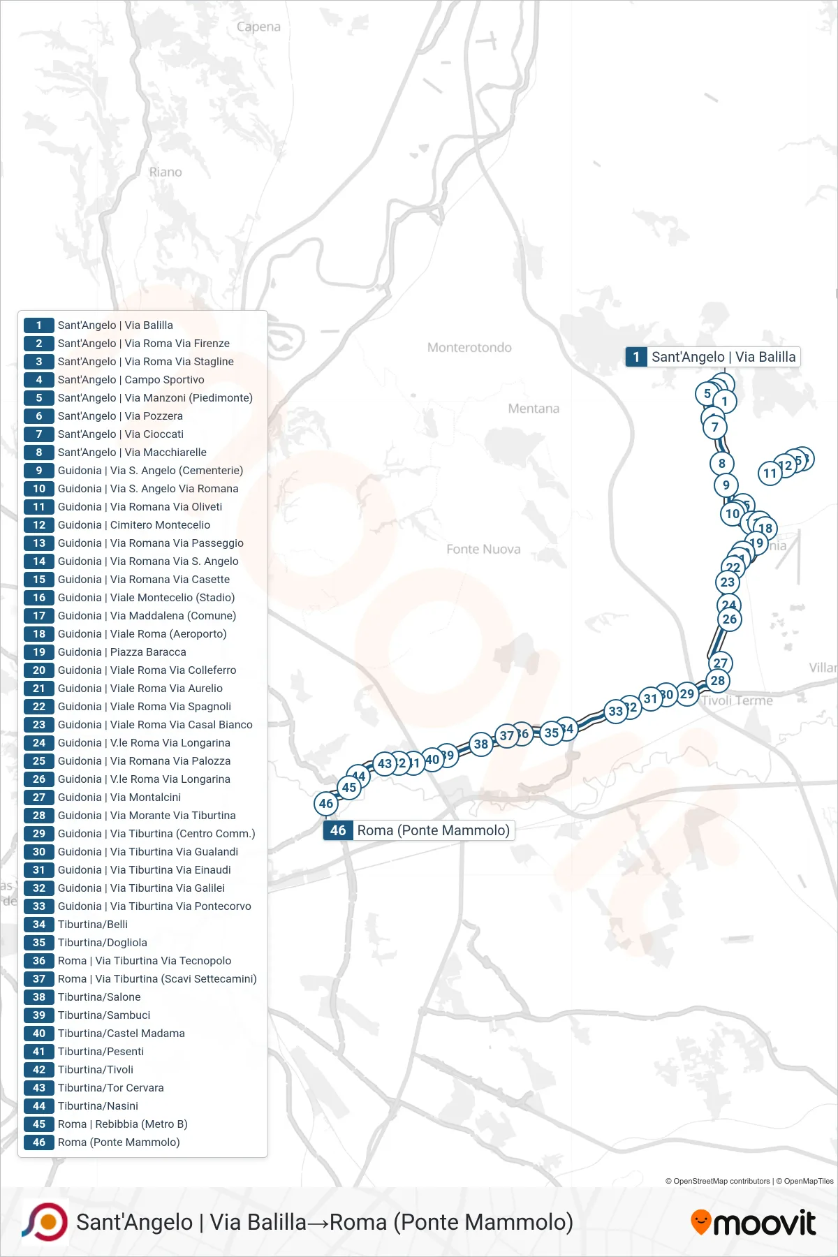 Linea COTRAL bus (Sant'Angelo | Via Balilla→Roma (Ponte Mammolo)) - Percorsi e fermate sulla mappa