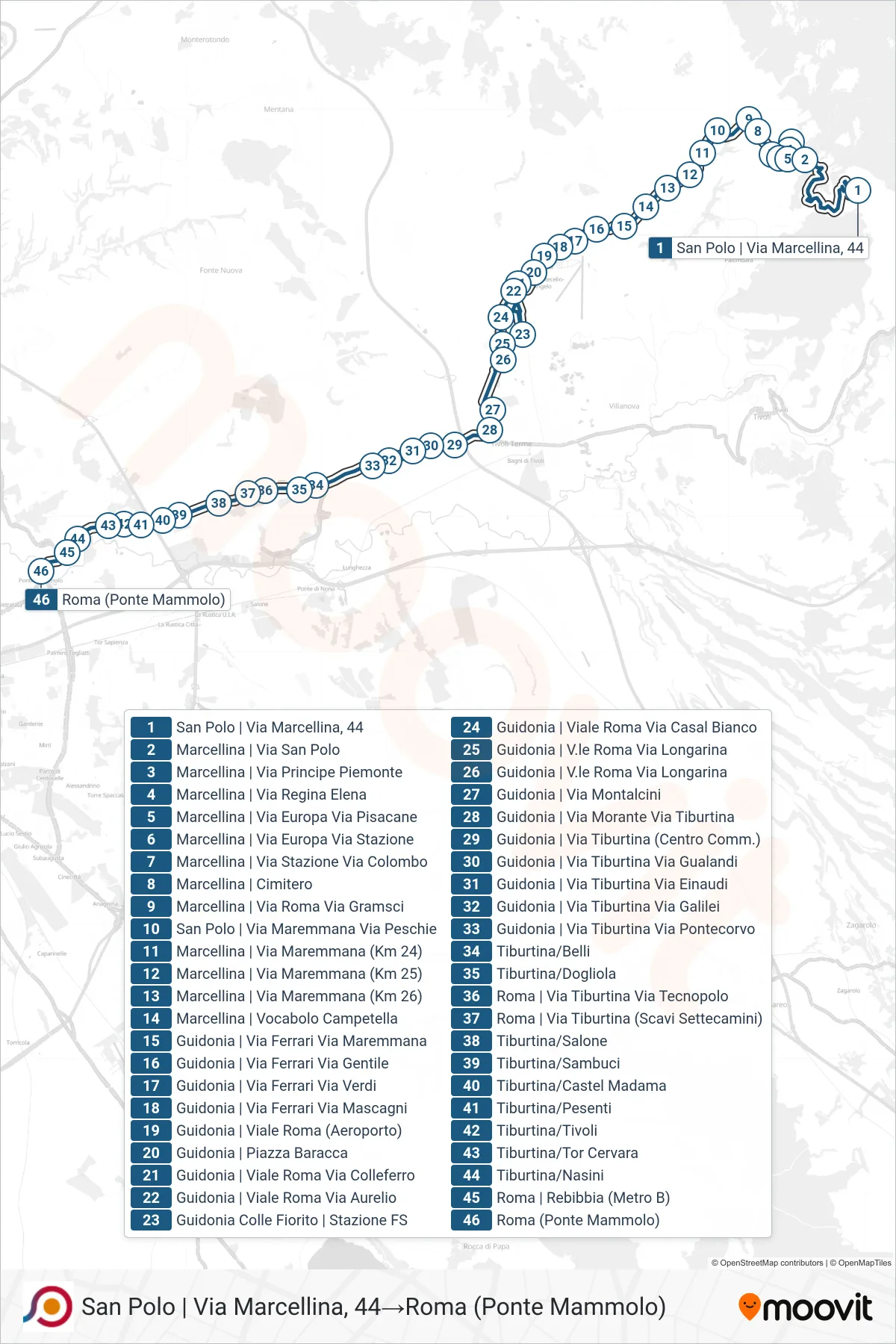 Linea COTRAL bus (San Polo | Via Marcellina, 44→Roma (Ponte Mammolo)) - Percorsi e fermate sulla mappa