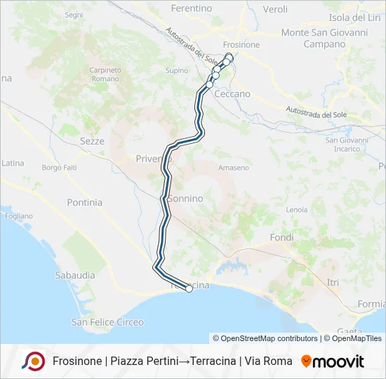 Percorso linea bus COTRAL
