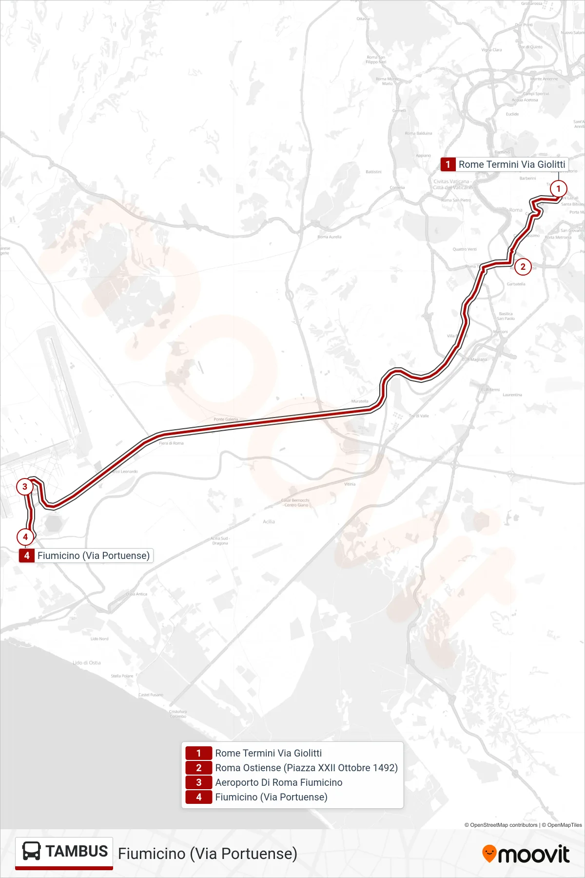Linea TAMBUS bus (Fiumicino (Via Portuense)) - Percorsi e fermate sulla mappa