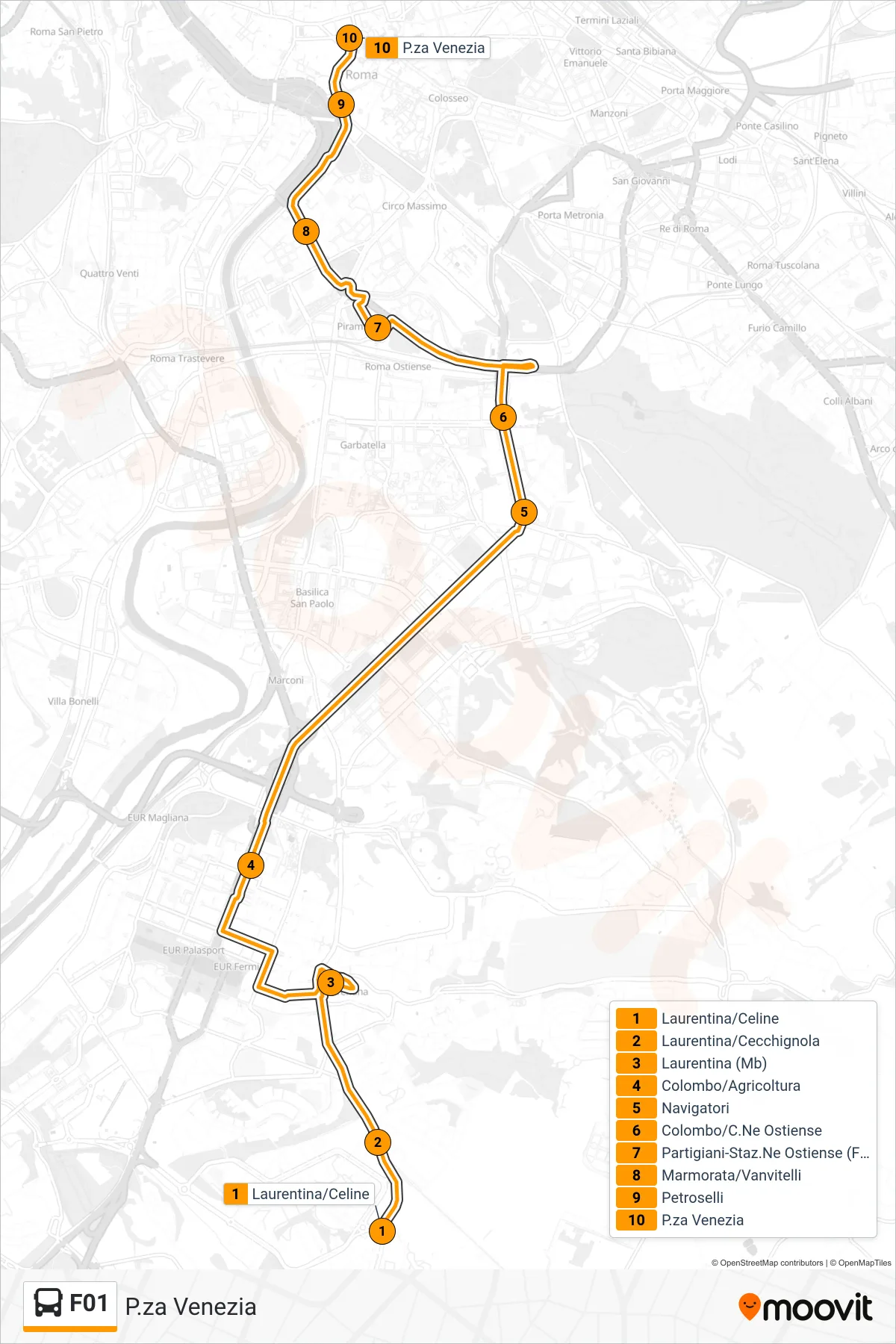 Linea F01  bus (P.za Venezia) - Percorsi e fermate sulla mappa