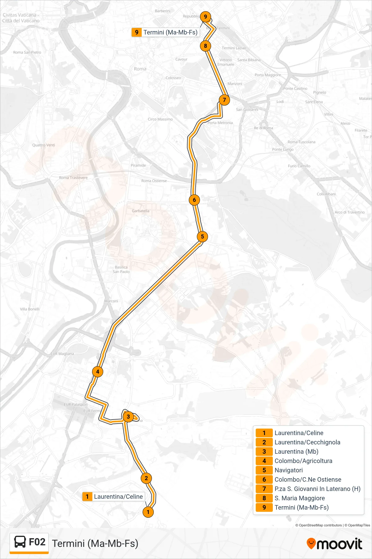 Linea F02 bus (Termini (Ma-Mb-Fs)) - Percorsi e fermate sulla mappa