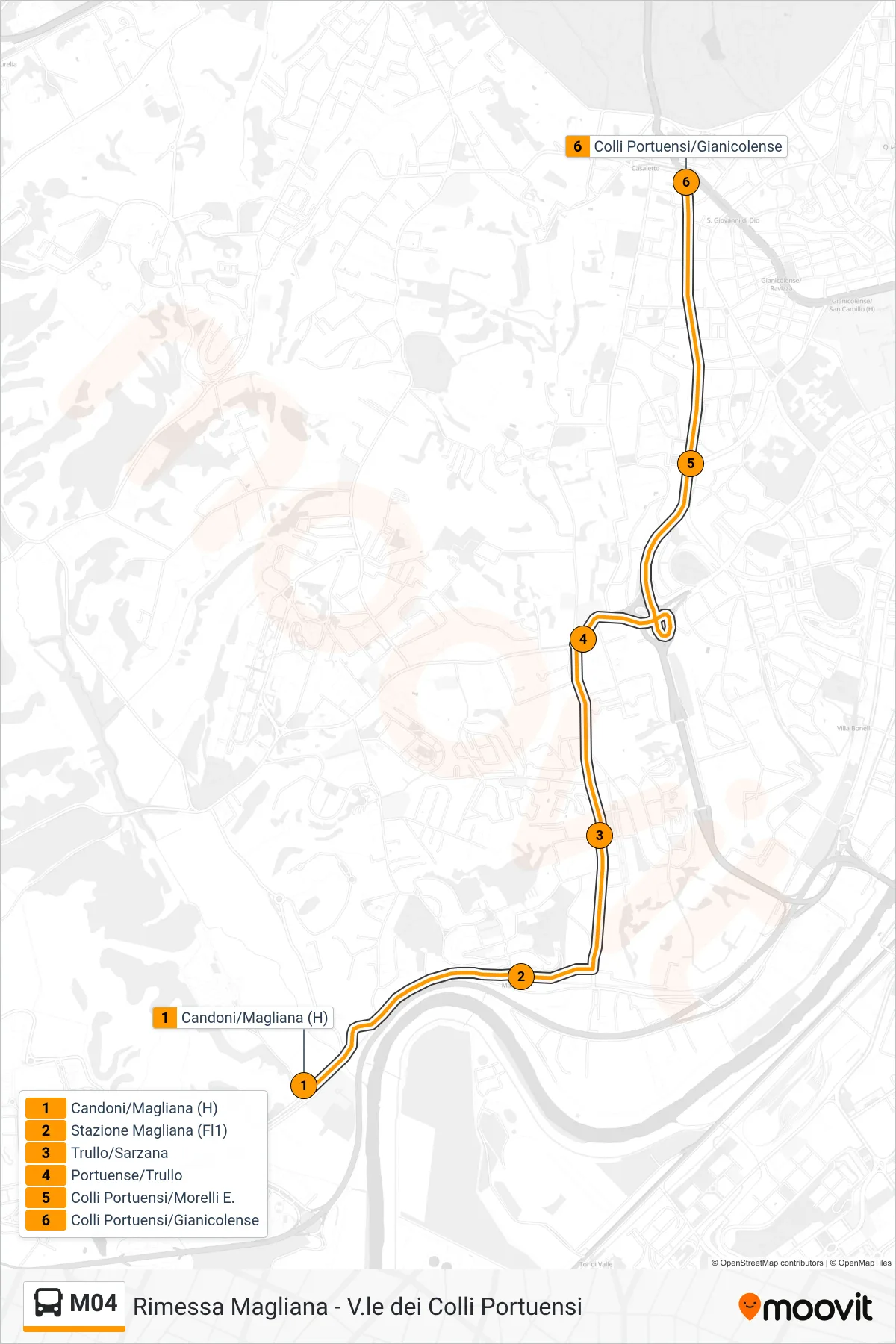 Linea M04 bus (Colli Portuensi/Gianicolense) - Percorsi e fermate sulla mappa
