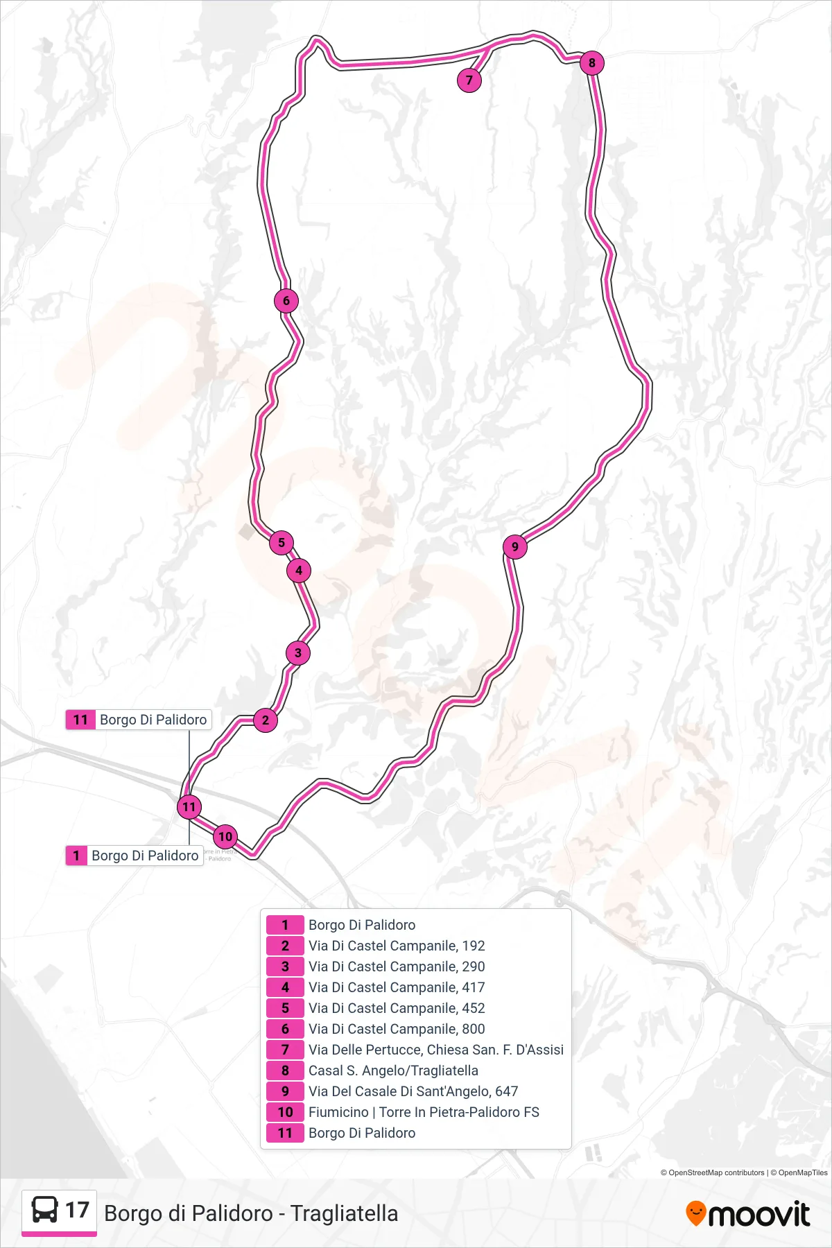 Linea 17 bus ((Sx) Borgo Di Palidoro) - Percorsi e fermate sulla mappa